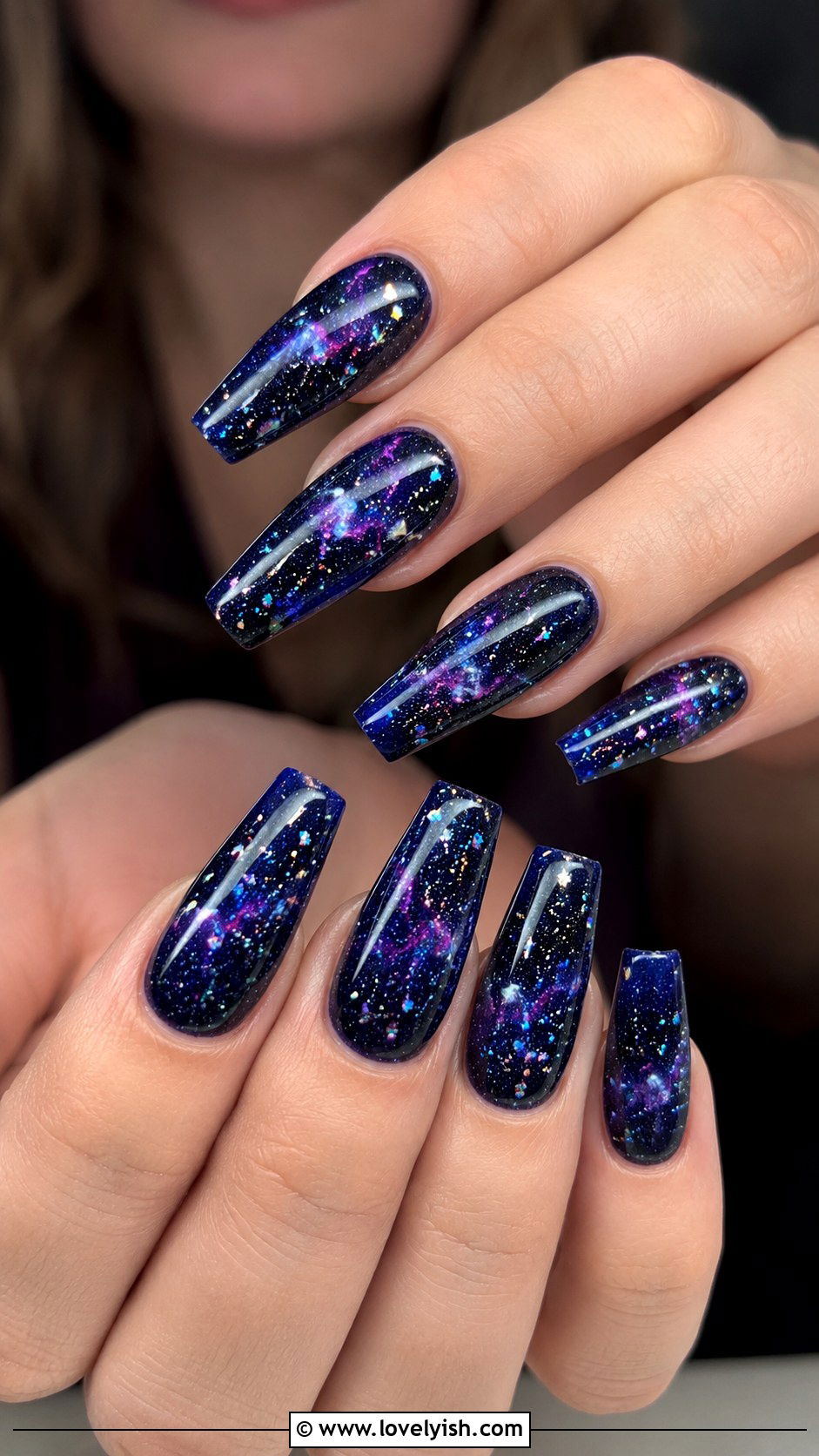 Navy Blue Galaxy Glitter Nails - 50 glitter nails - 50 glitter nails