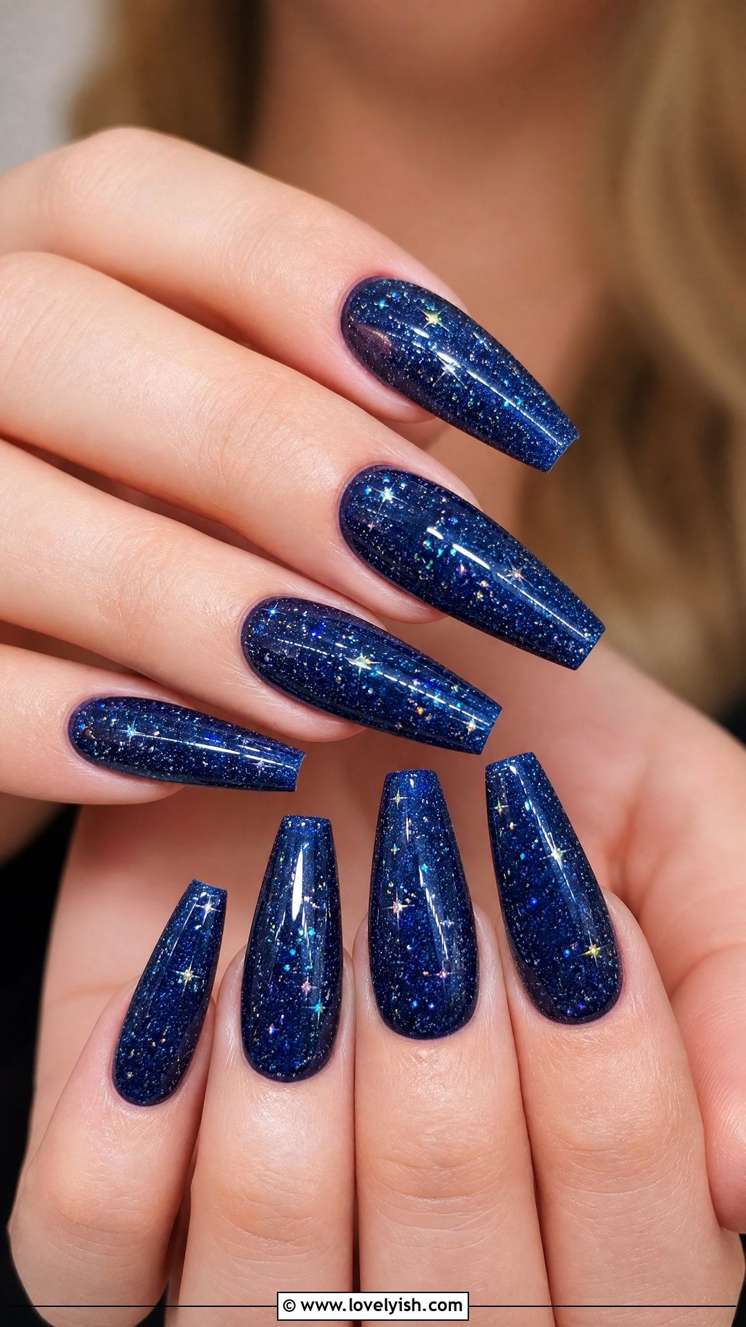 Navy Blue Galaxy Sparkle Nails - 50 sparkly nails - 50 sparkly nails