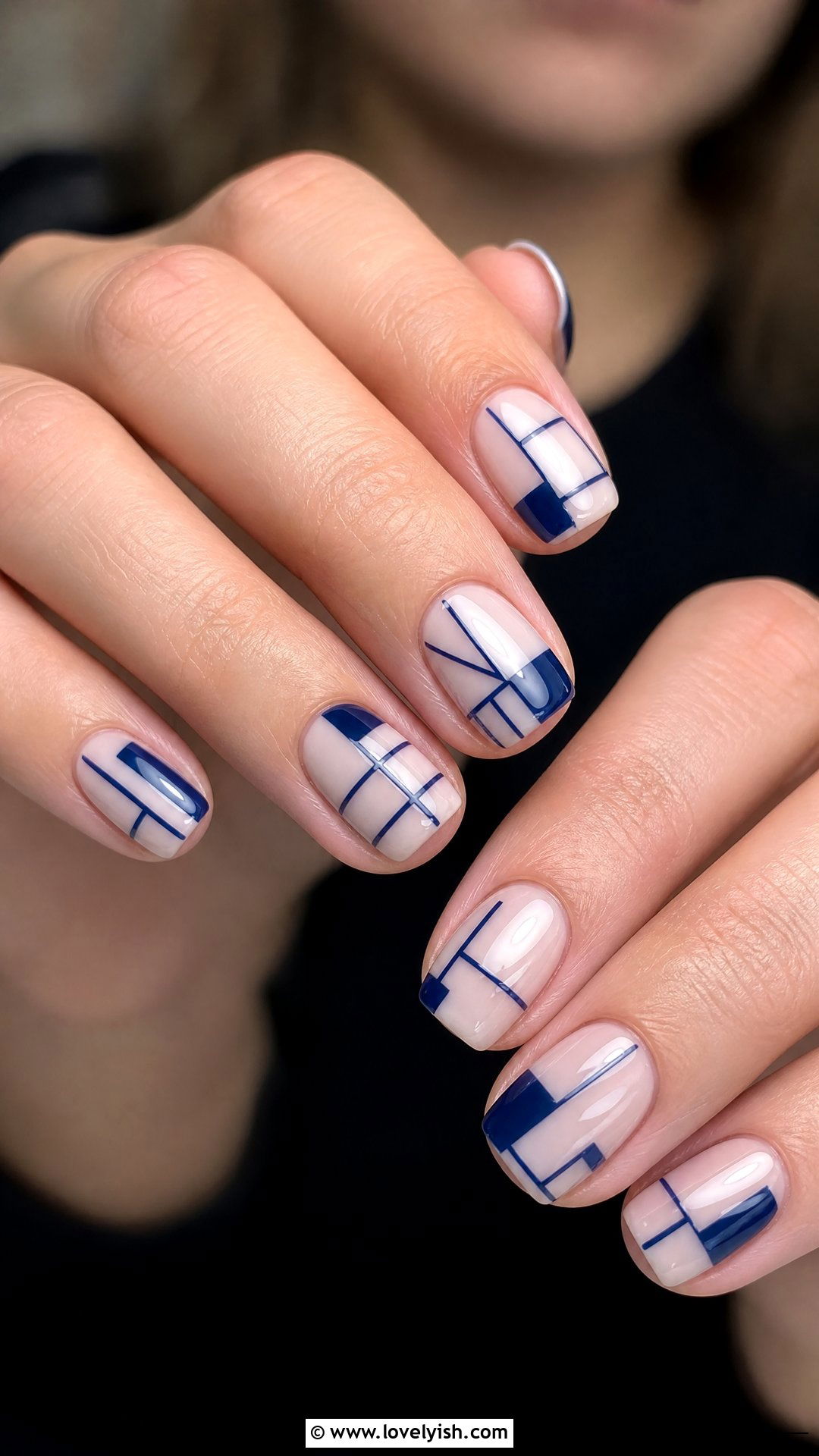 Navy Blue Geometric Line Nails - 50 dark blue nail designs - 50 dark blue nail designs