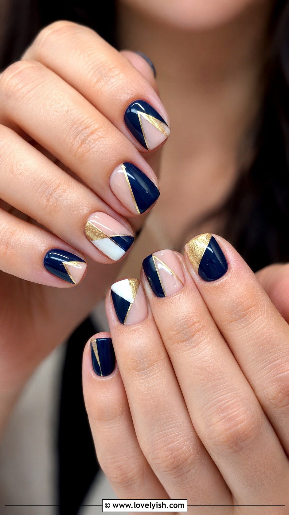Navy Blue Geometric Nails - 50 navy blue nail designs - 50 navy blue nail designs