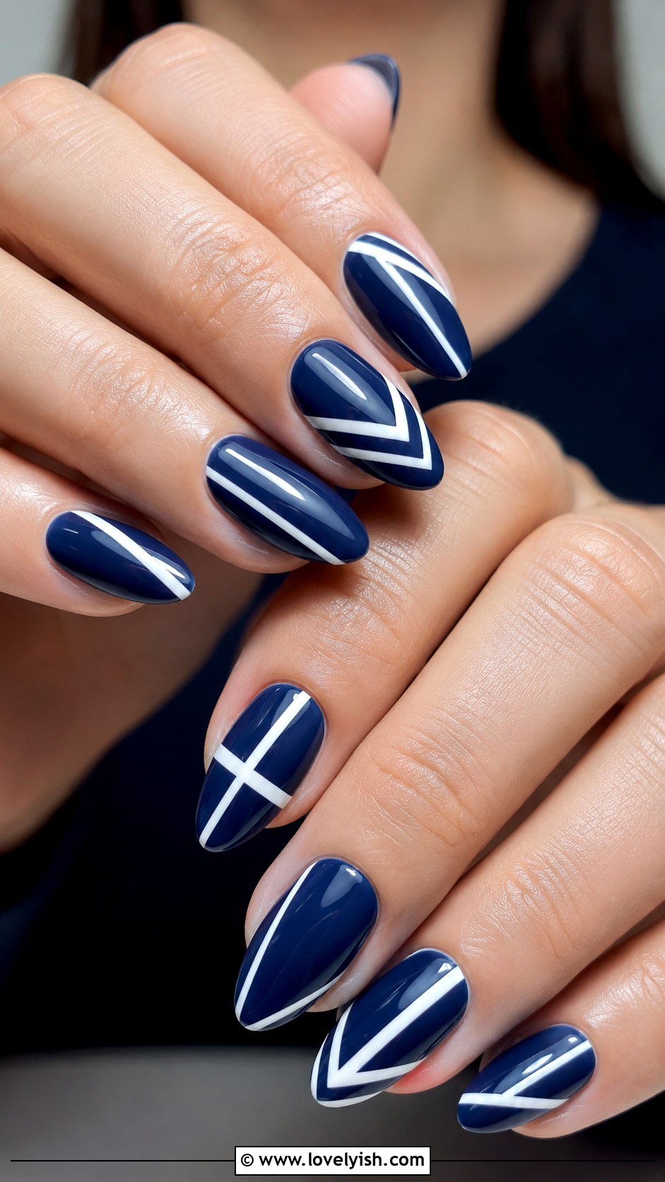 Navy Blue Geometric Stripe Nails - 50 geometric nails - 50 geometric nails