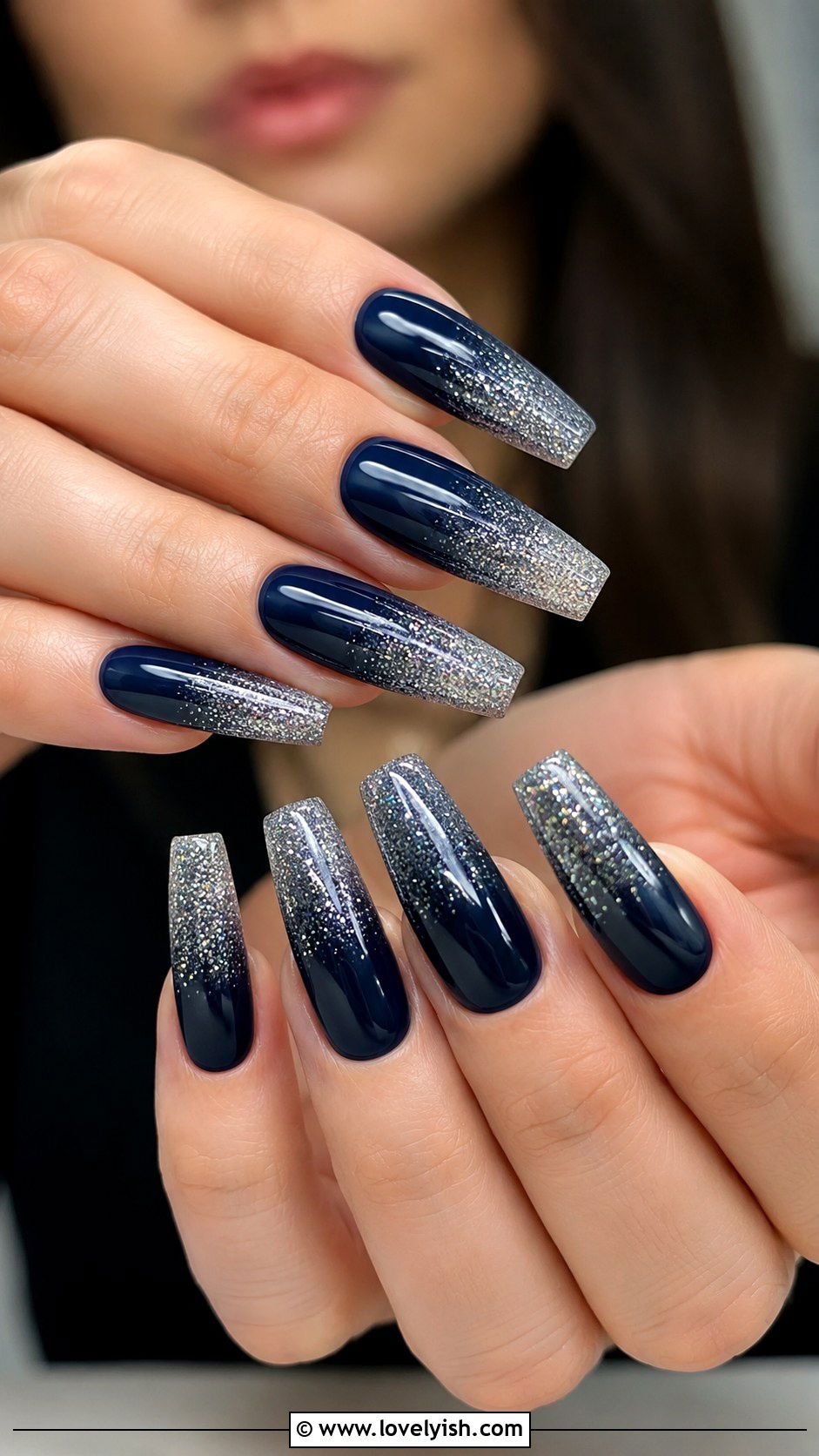 Navy Blue Glitter Ombre Nails - 50 navy blue nail designs - 50 navy blue nail designs