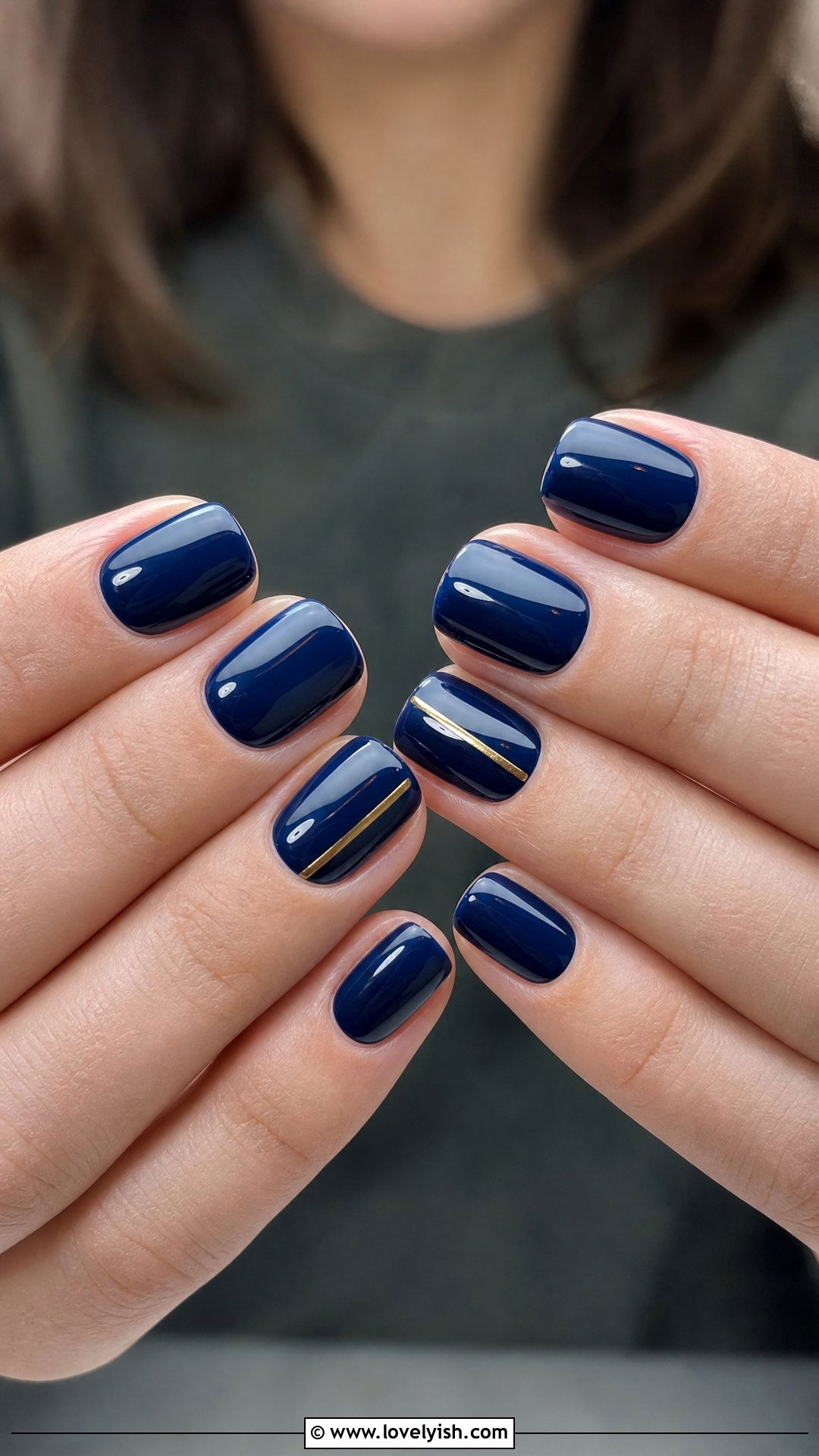 Navy Blue Glossy Short Square Nails - 25 short square nail designs - 25 short square nail designs