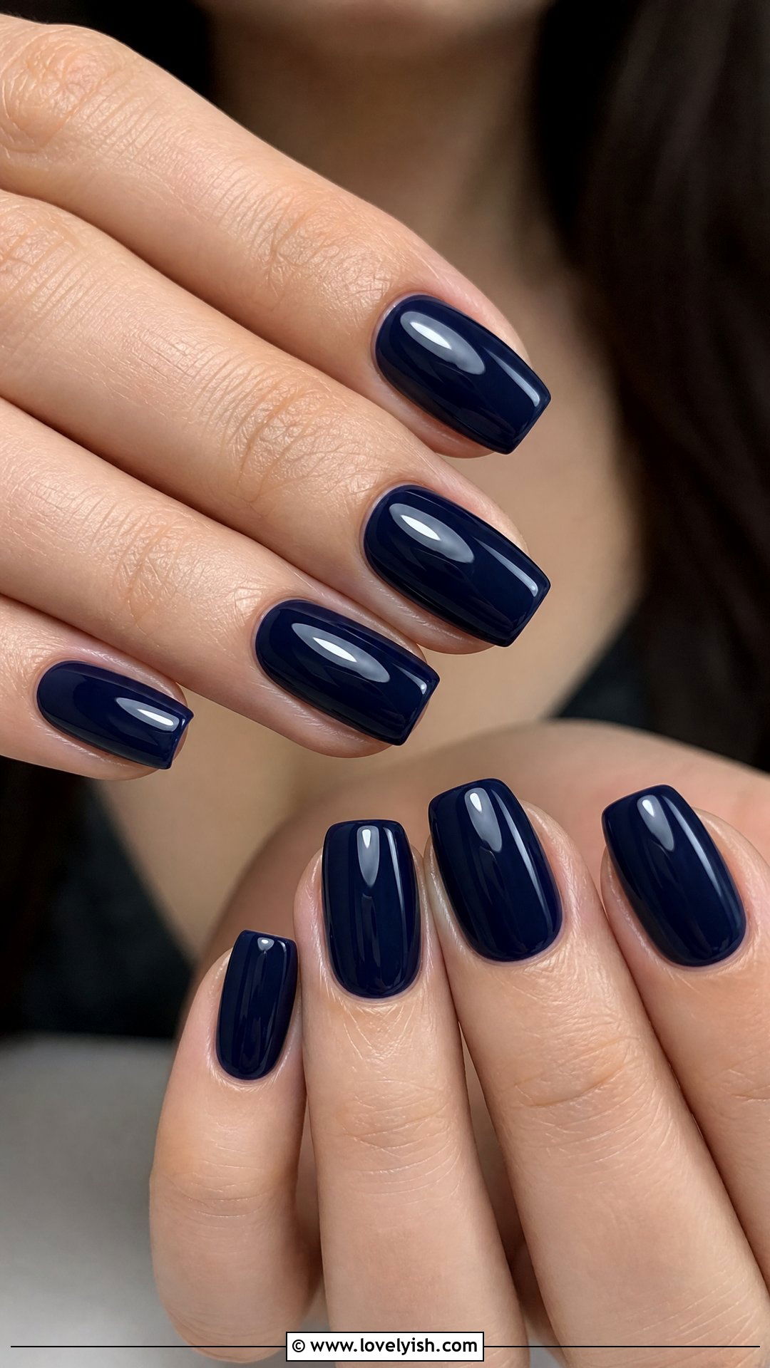 Navy Blue Glossy Squoval Nails - 50 elegant nails - 50 elegant nails