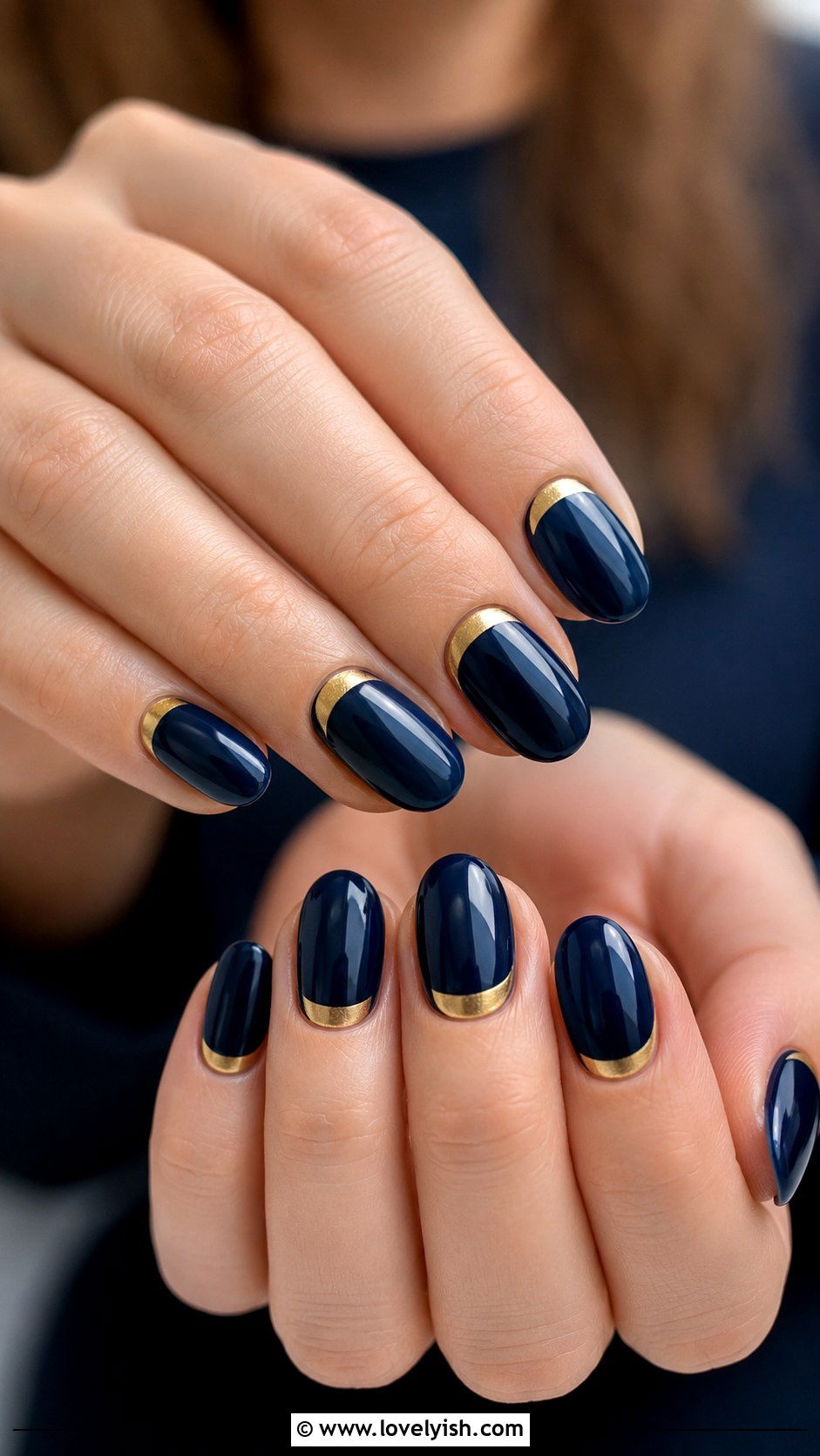 Navy Blue Half Moon Nails - 50 navy blue nail designs - 50 navy blue nail designs
