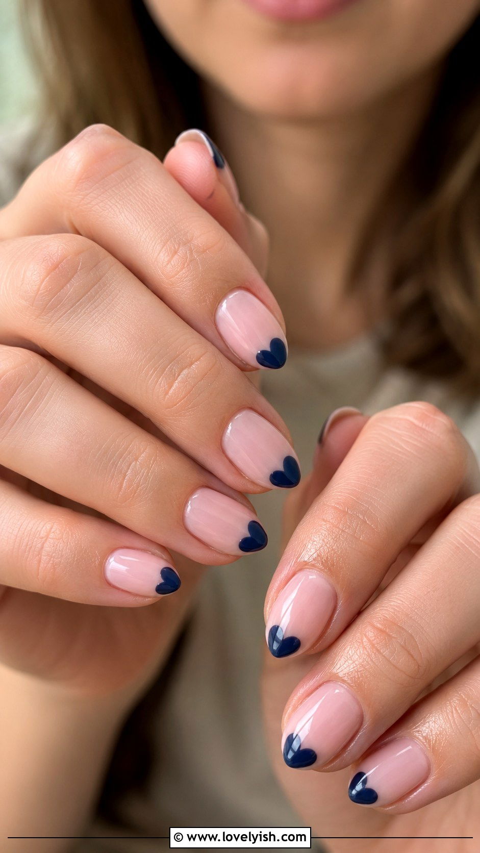 Navy Blue Heart Tip Nails - 50 navy blue nail designs - 50 navy blue nail designs
