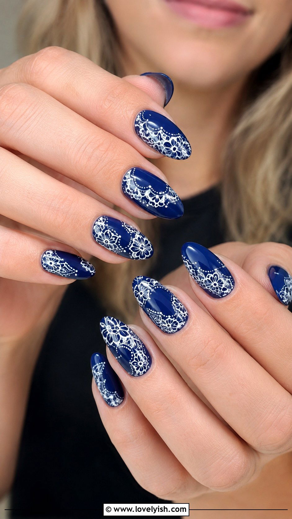 Navy Blue Lace Nails - 50 navy blue nail designs - 50 navy blue nail designs