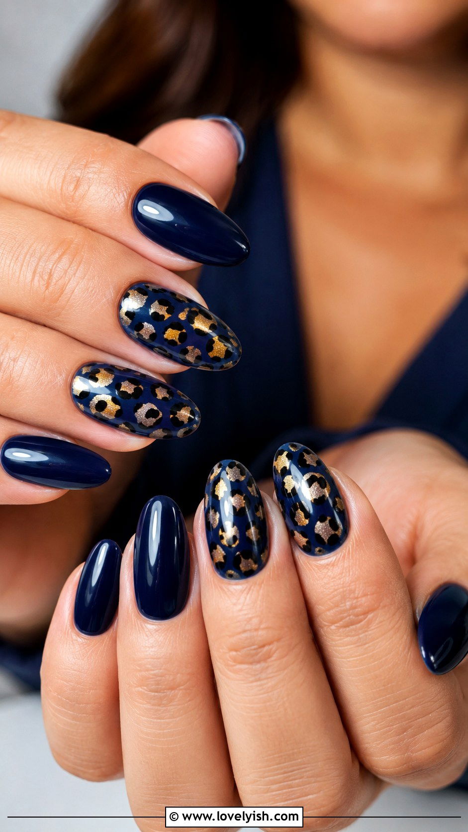 Navy Blue Leopard Print Nails - 50 navy blue nail designs - 50 navy blue nail designs