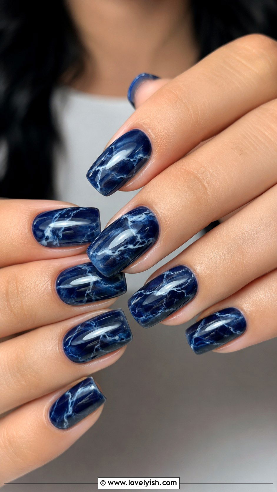 Navy Blue Marble Nails - 50 navy blue nail designs - 50 navy blue nail designs
