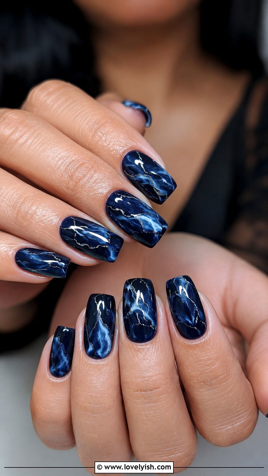 Navy Blue Marble Nails - 38 marble nail designs - 38 marble nail designs