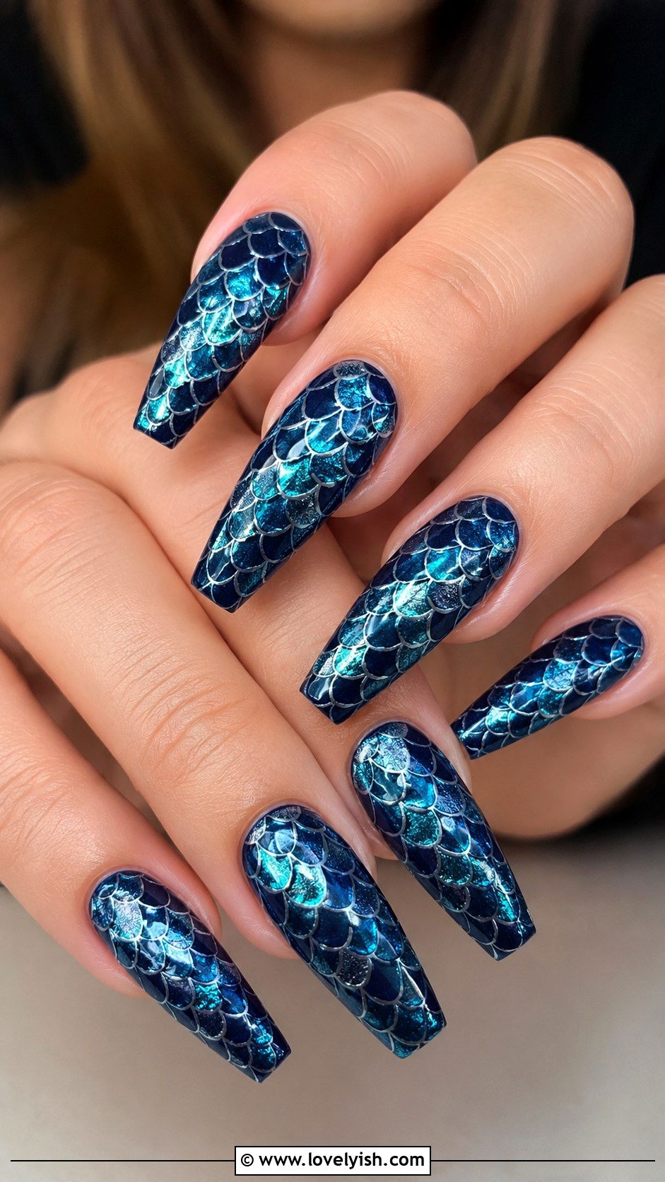 Navy Blue Mermaid Scale Nails - 50 navy blue nail designs - 50 navy blue nail designs