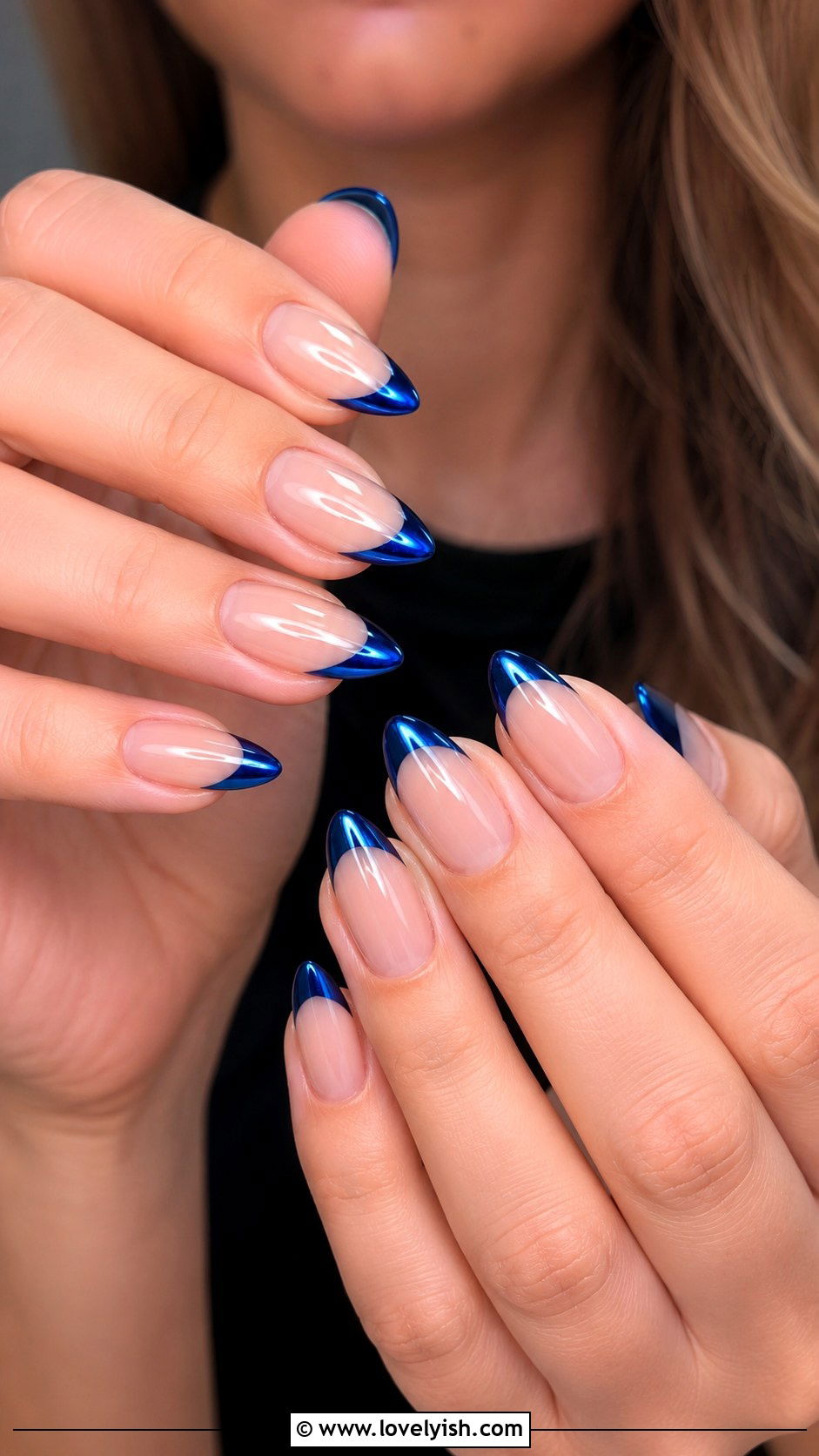 Navy Blue Mirror Chrome Tip Nails - 50 navy blue nail designs - 50 navy blue nail designs