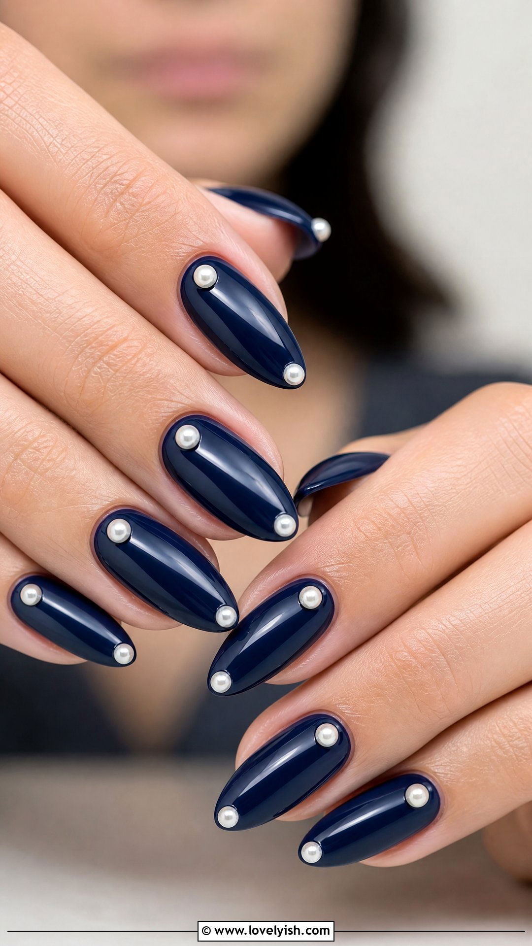 Navy Blue Nails with Pearls - 50 dark blue nail designs - 50 dark blue nail designs