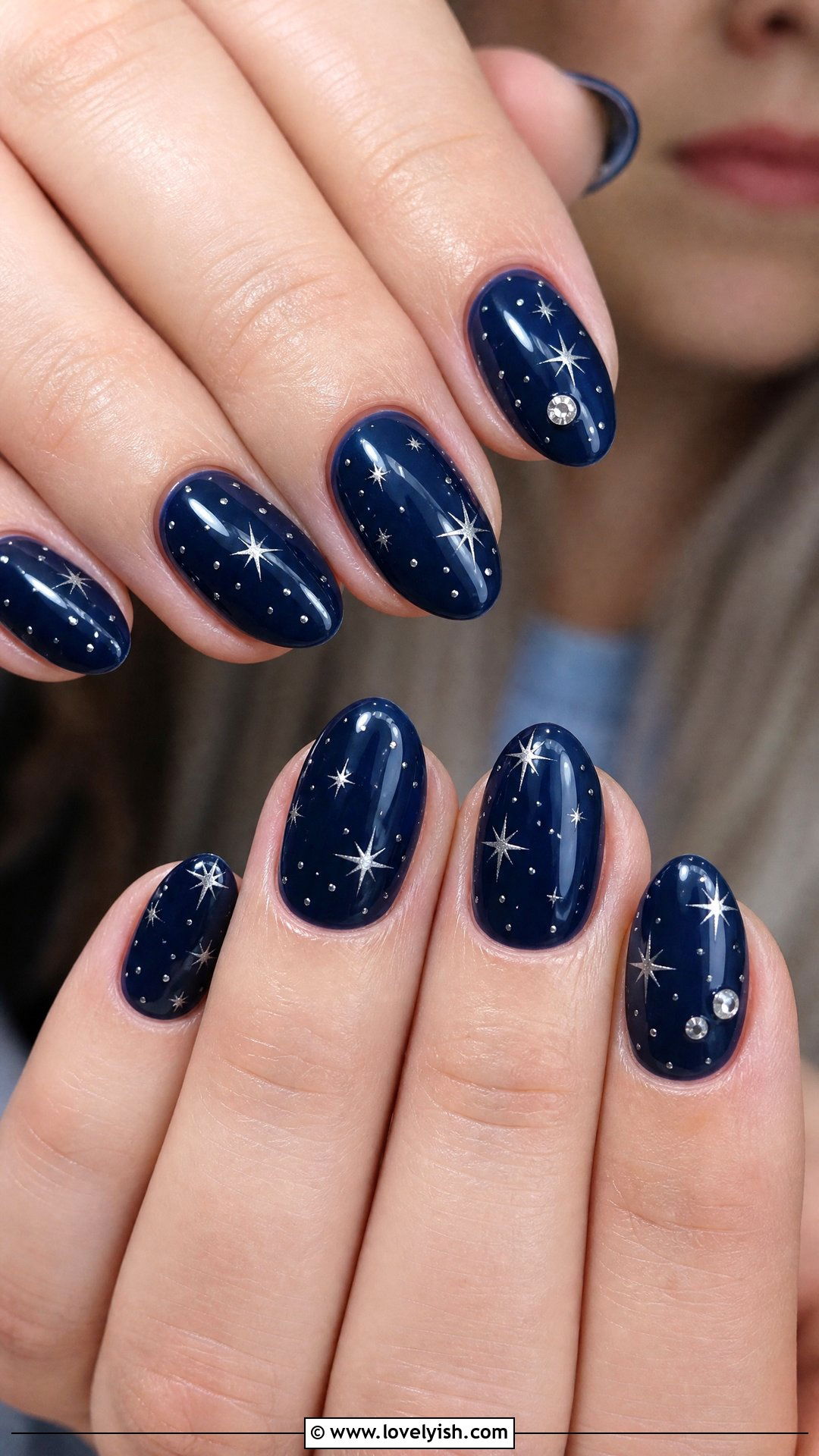 Navy Blue Nails with Silver Stars - 50 dark blue nail designs - 50 dark blue nail designs