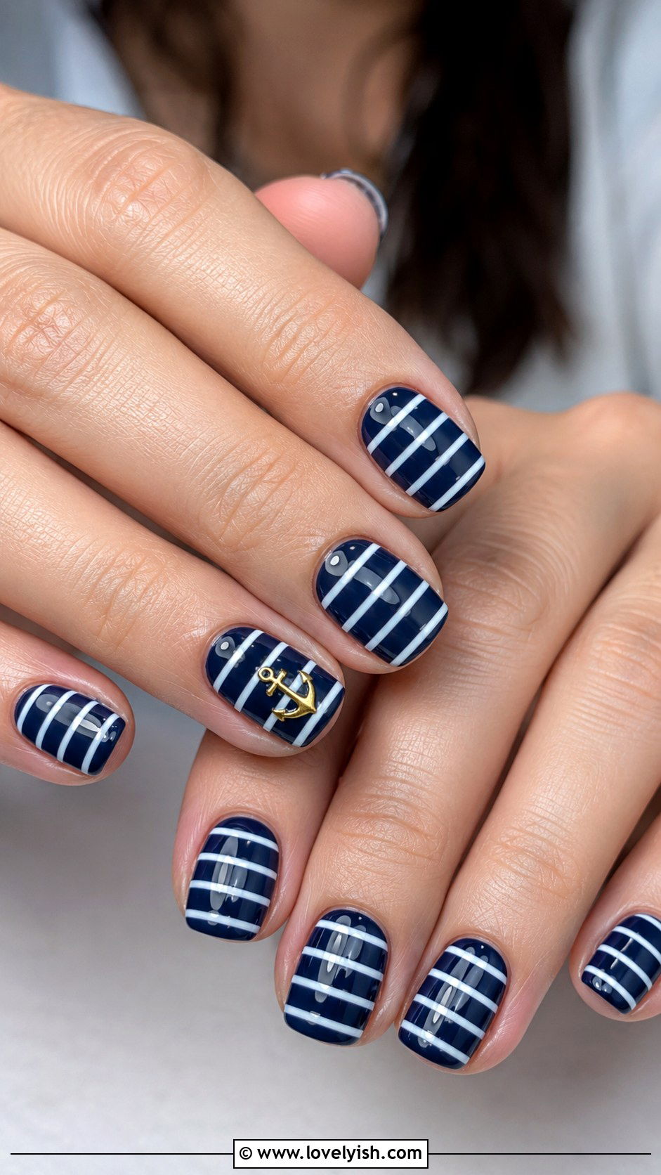 Navy Blue Nautical Stripe Nails - 50 navy blue nail designs - 50 navy blue nail designs