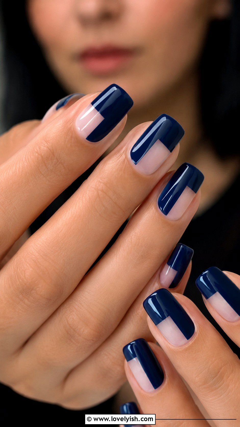 Navy Blue Negative Space Nails - 38 blue nail designs - 38 blue nail designs