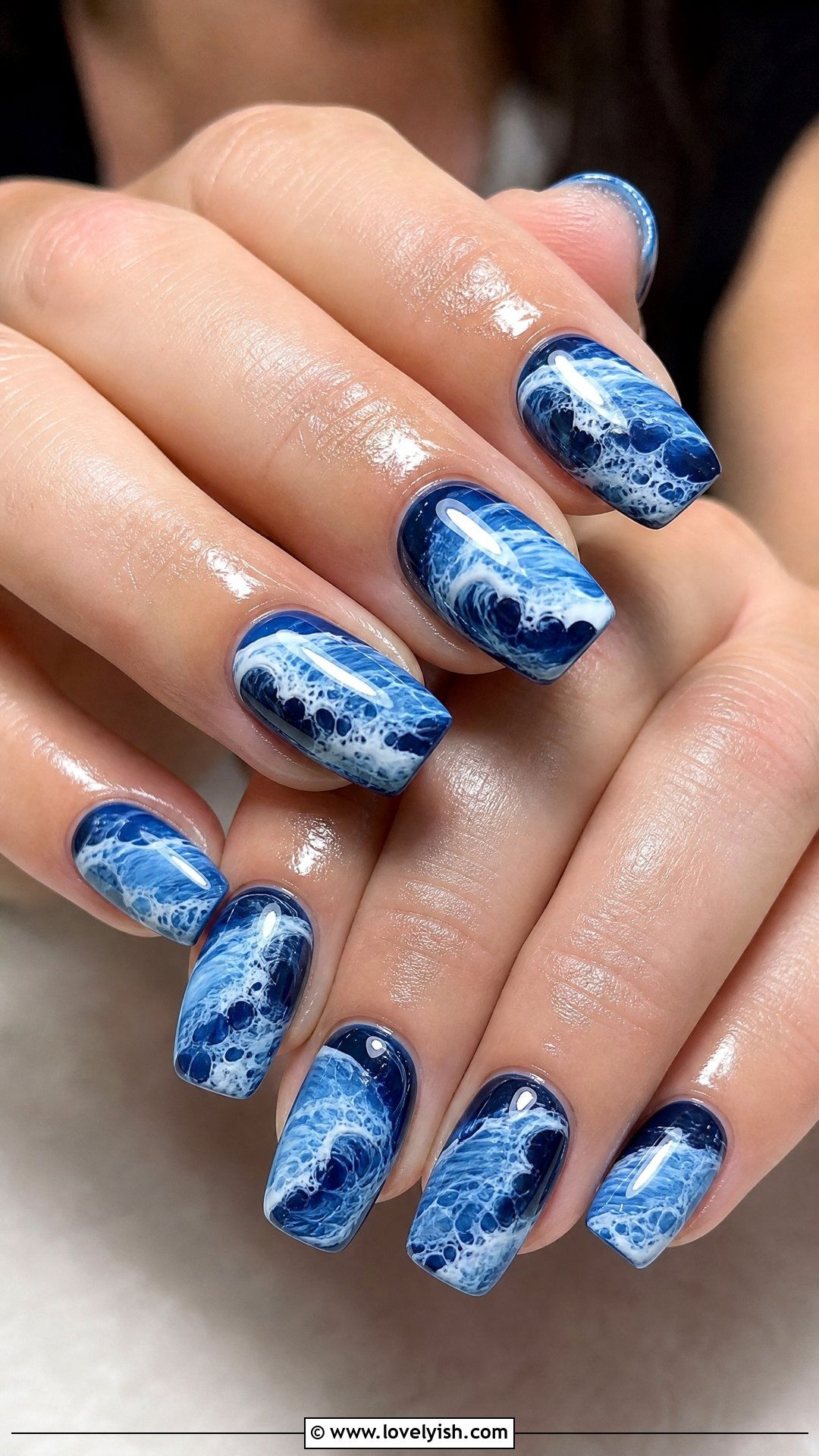 Navy Blue Ocean Wave Nails - 50 dark blue nail designs - 50 dark blue nail designs