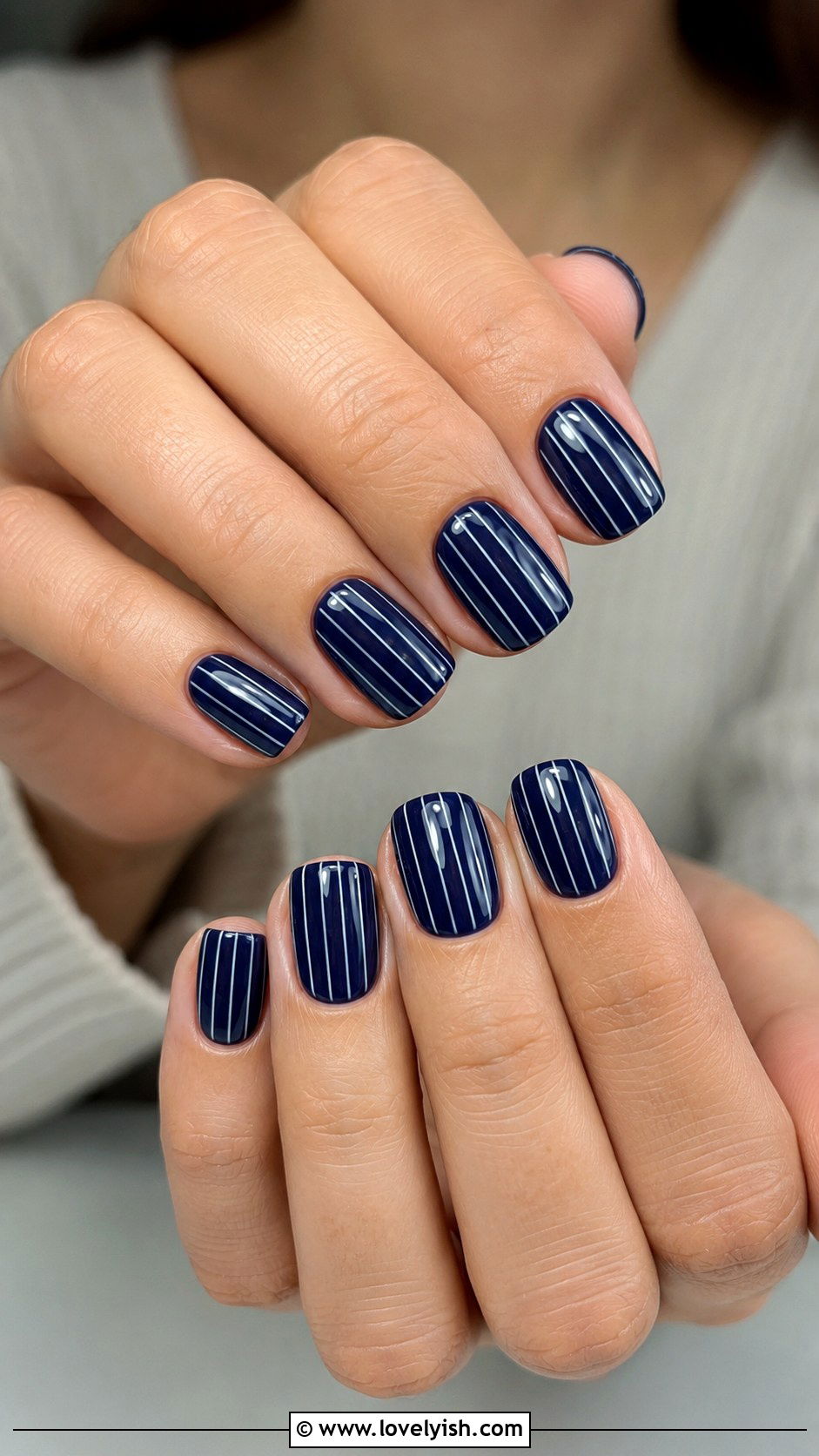 Navy Blue Pinstripe Nails - 50 navy blue nail designs - 50 navy blue nail designs