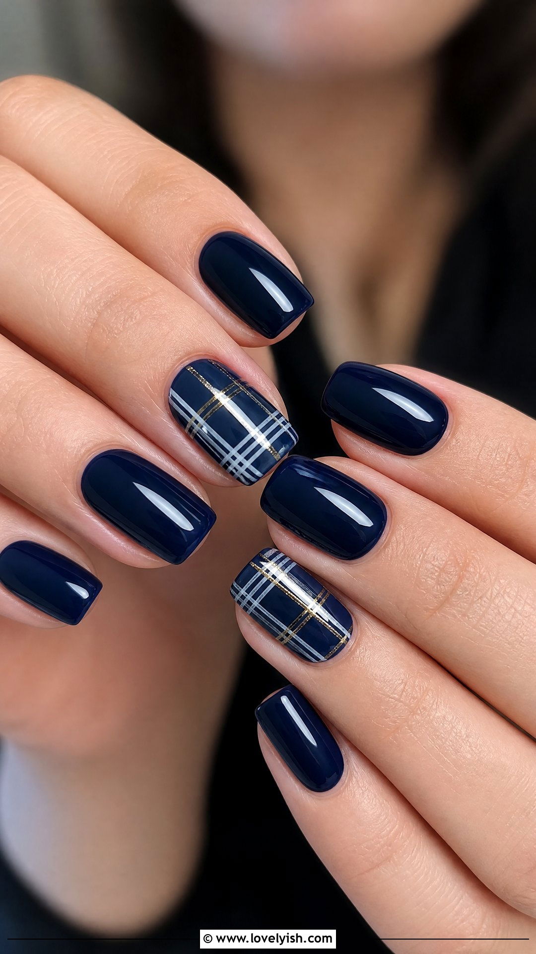 Navy Blue Plaid Nails - 50 dark blue nail designs - 50 dark blue nail designs