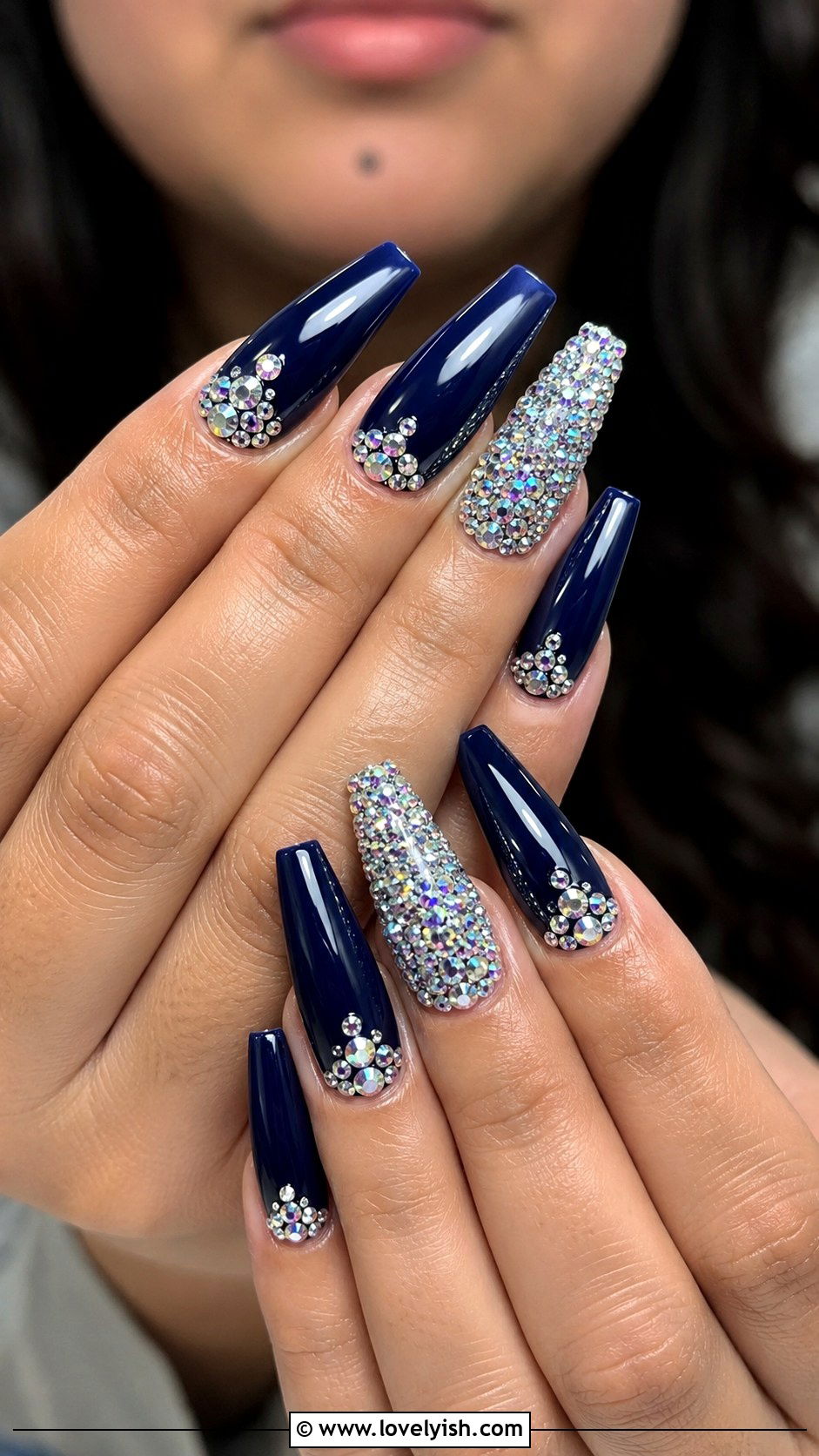 Navy Blue Rhinestone Nails - 50 navy blue nail designs - 50 navy blue nail designs