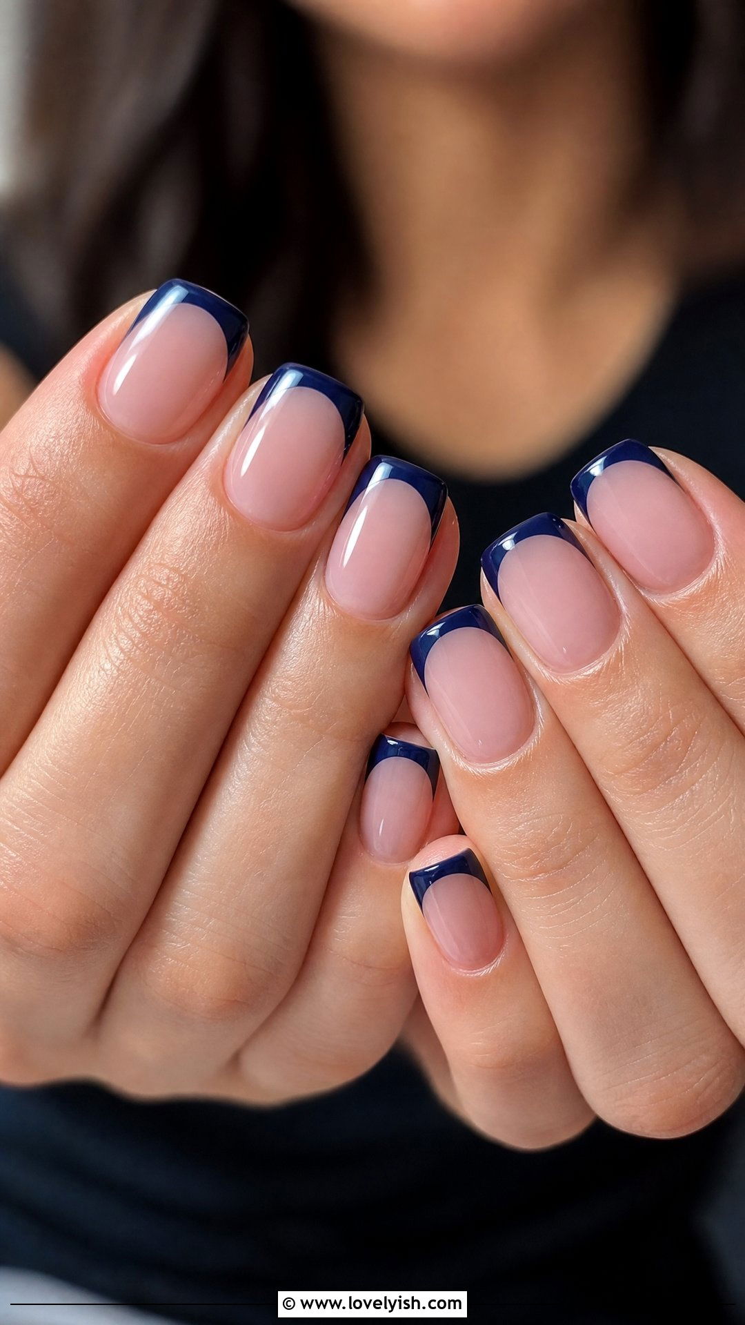 Navy Blue Short French Tip Nails - 50 classy short nail designs - 50 classy short nail designs