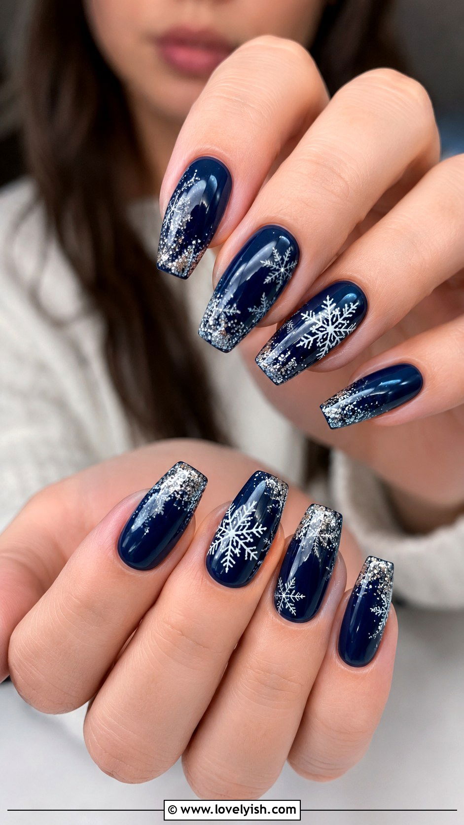 Navy Blue Snowflake Nails - 50 navy blue nail designs - 50 navy blue nail designs