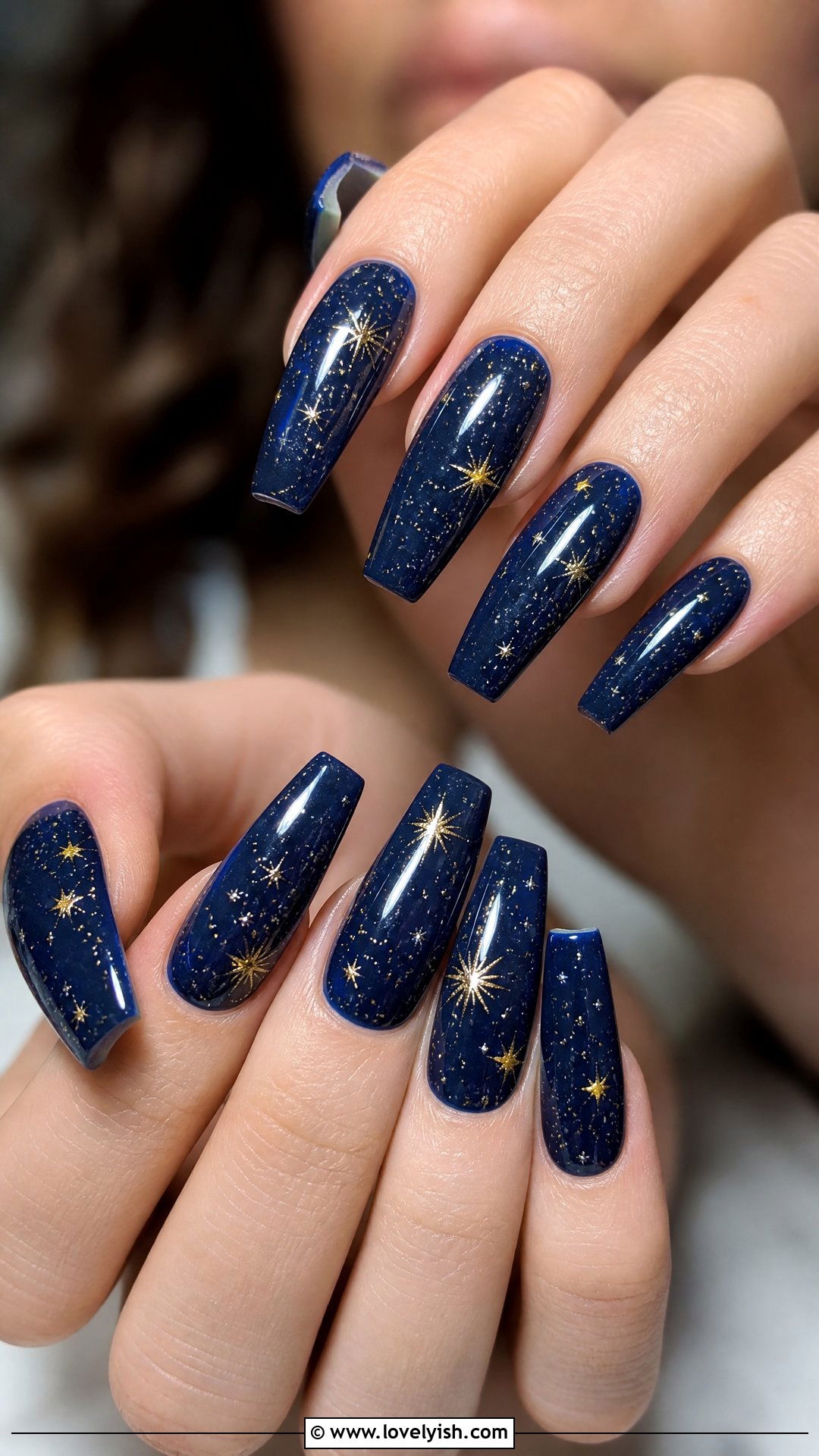 Navy Blue Starry Night Prom Nails - 25 prom nail ideas - 25 prom nail ideas