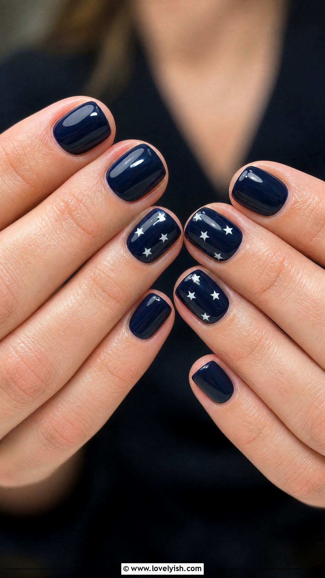 Navy Blue Stars Short Square Nails - 50 short square nails - 50 short square nails