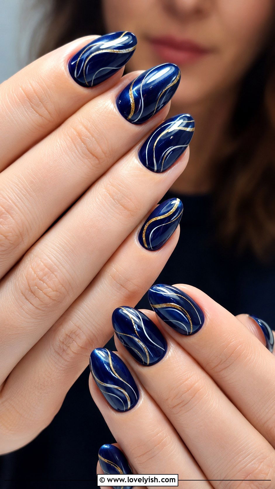 Navy Blue Swirl Nails - 50 navy blue nail designs - 50 navy blue nail designs