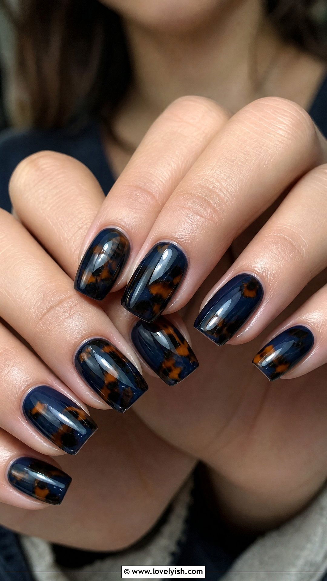 Navy Blue Tortoiseshell Nails - 50 dark blue nail designs - 50 dark blue nail designs