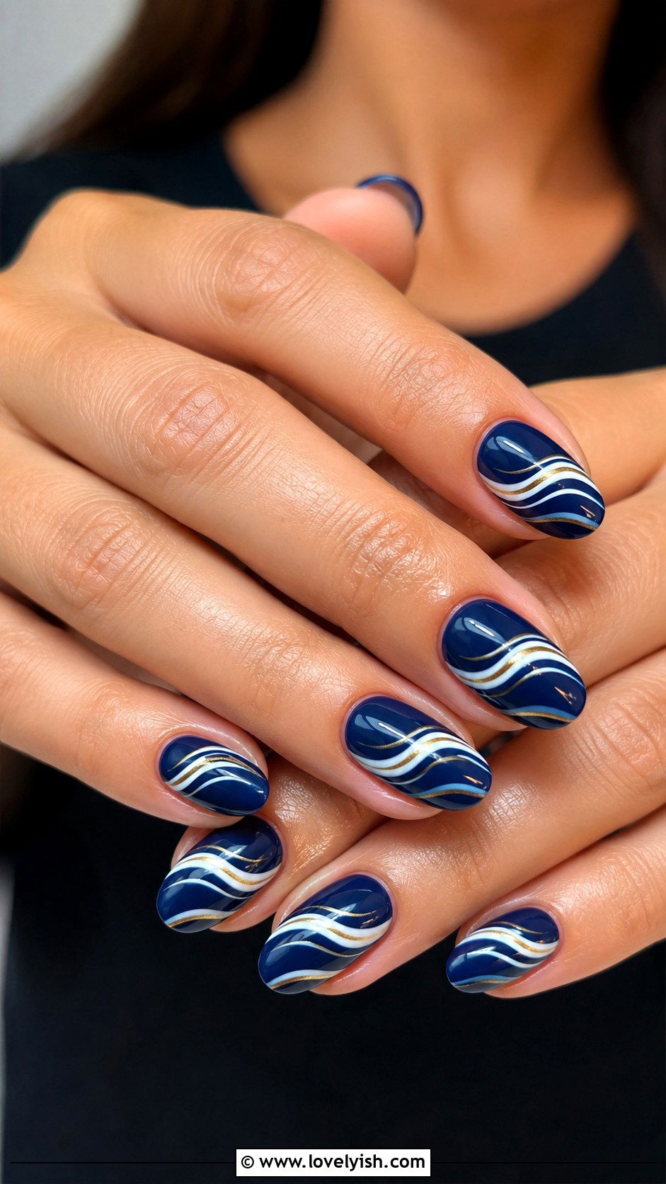 Navy Blue Wave Nails - 50 navy blue nail designs - 50 navy blue nail designs