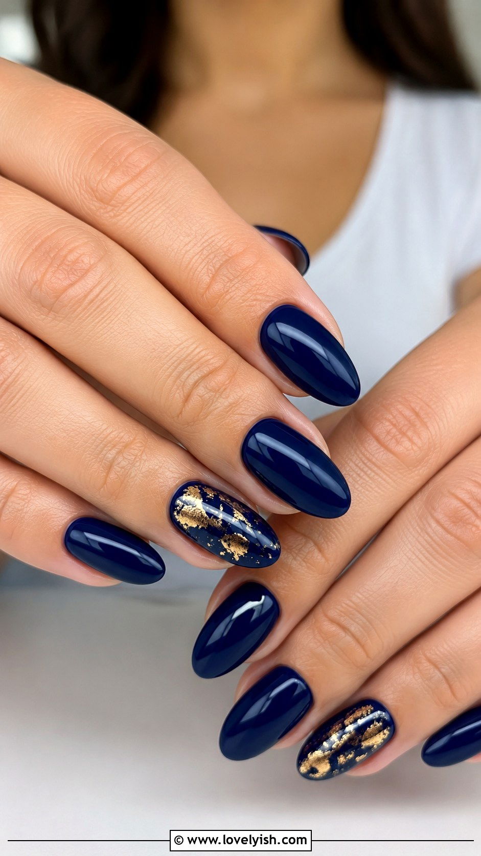 Navy Blue With Gold Foil Nails - 25 elegant nail designs - 25 elegant nail designs