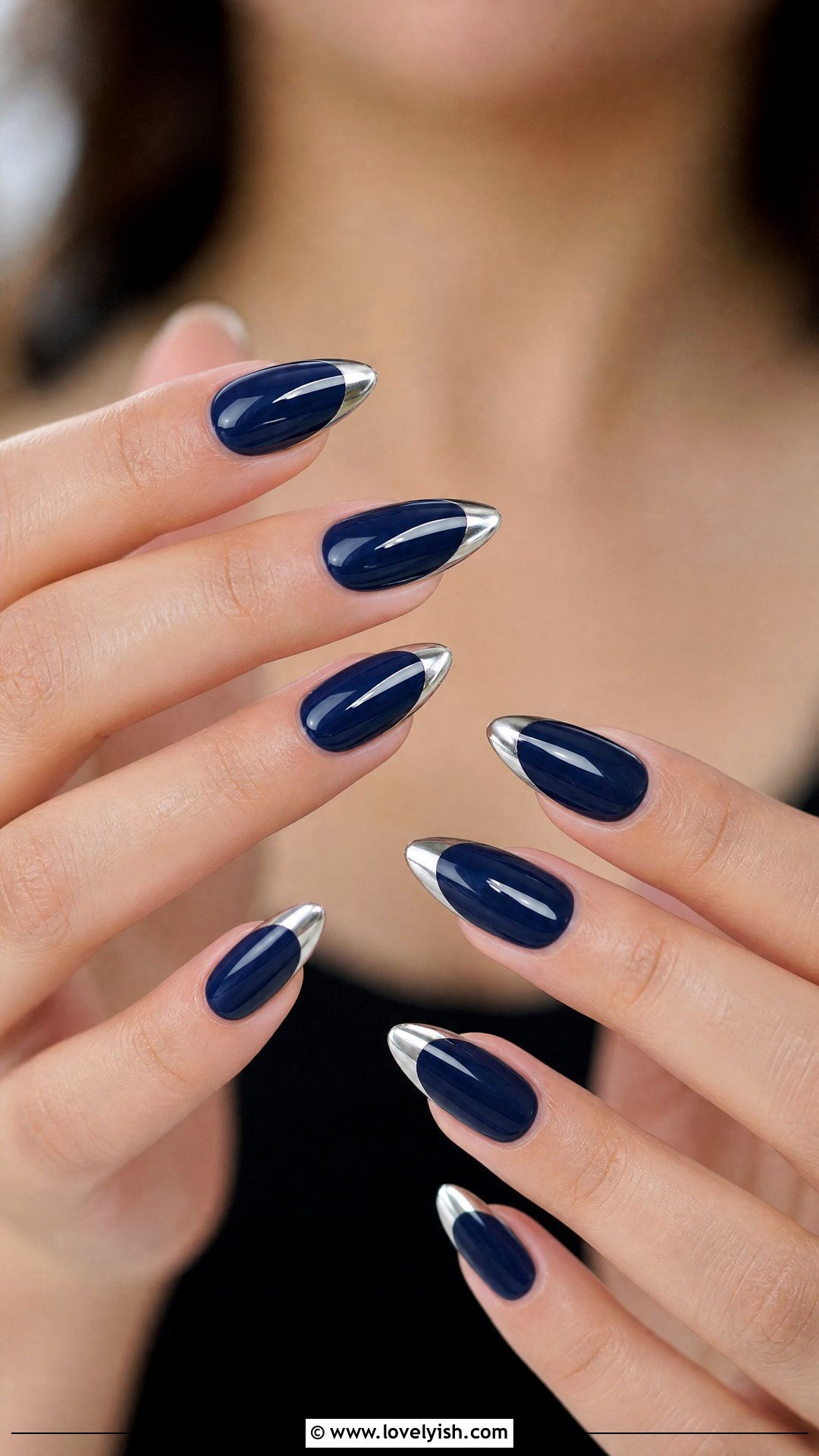 Navy Blue With Silver Chrome Tip Nails - 38 classy nail designs - 38 classy nail designs