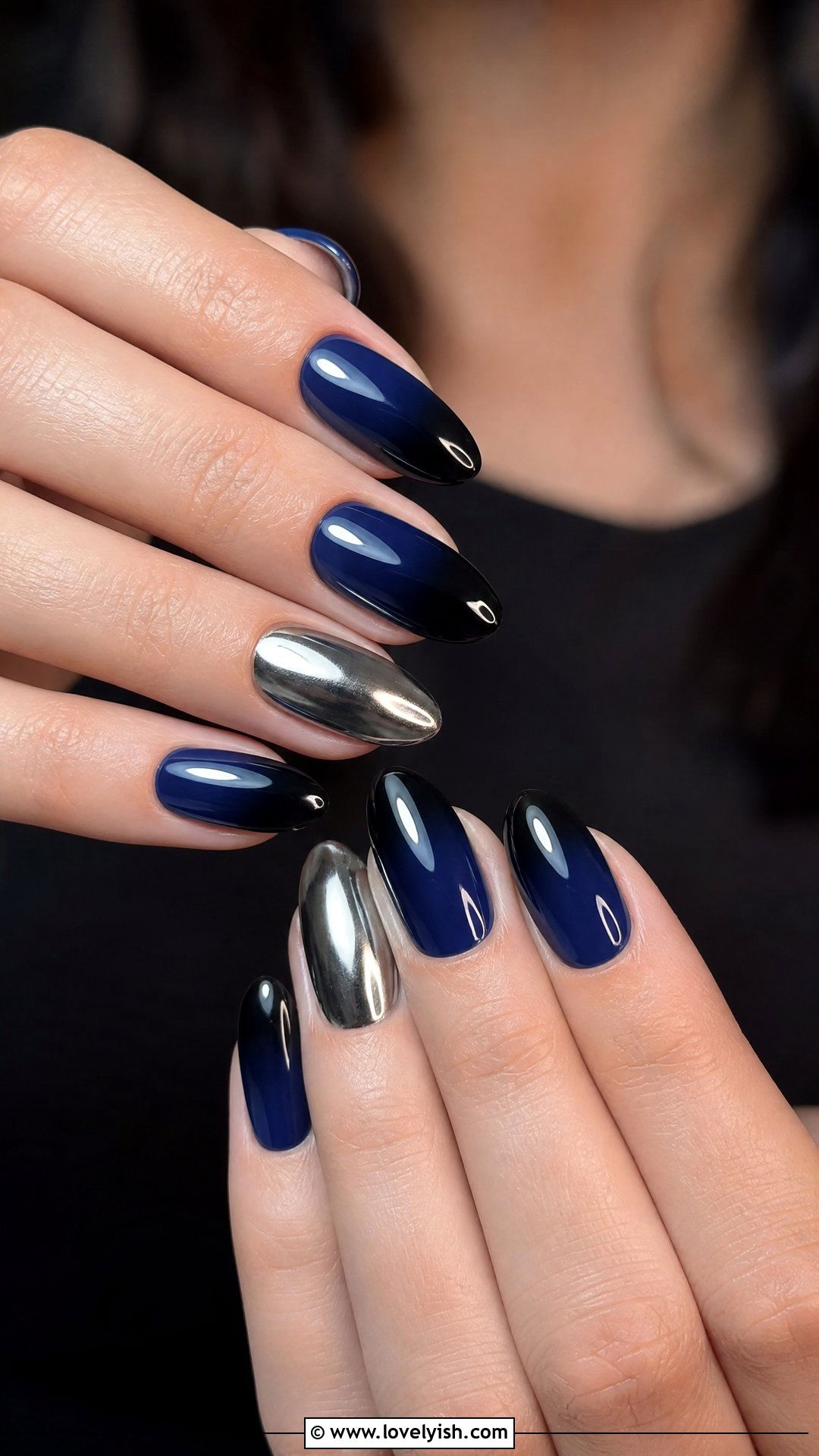 Navy Blue and Black Ombre Nails - 50 dark blue nail designs - 50 dark blue nail designs
