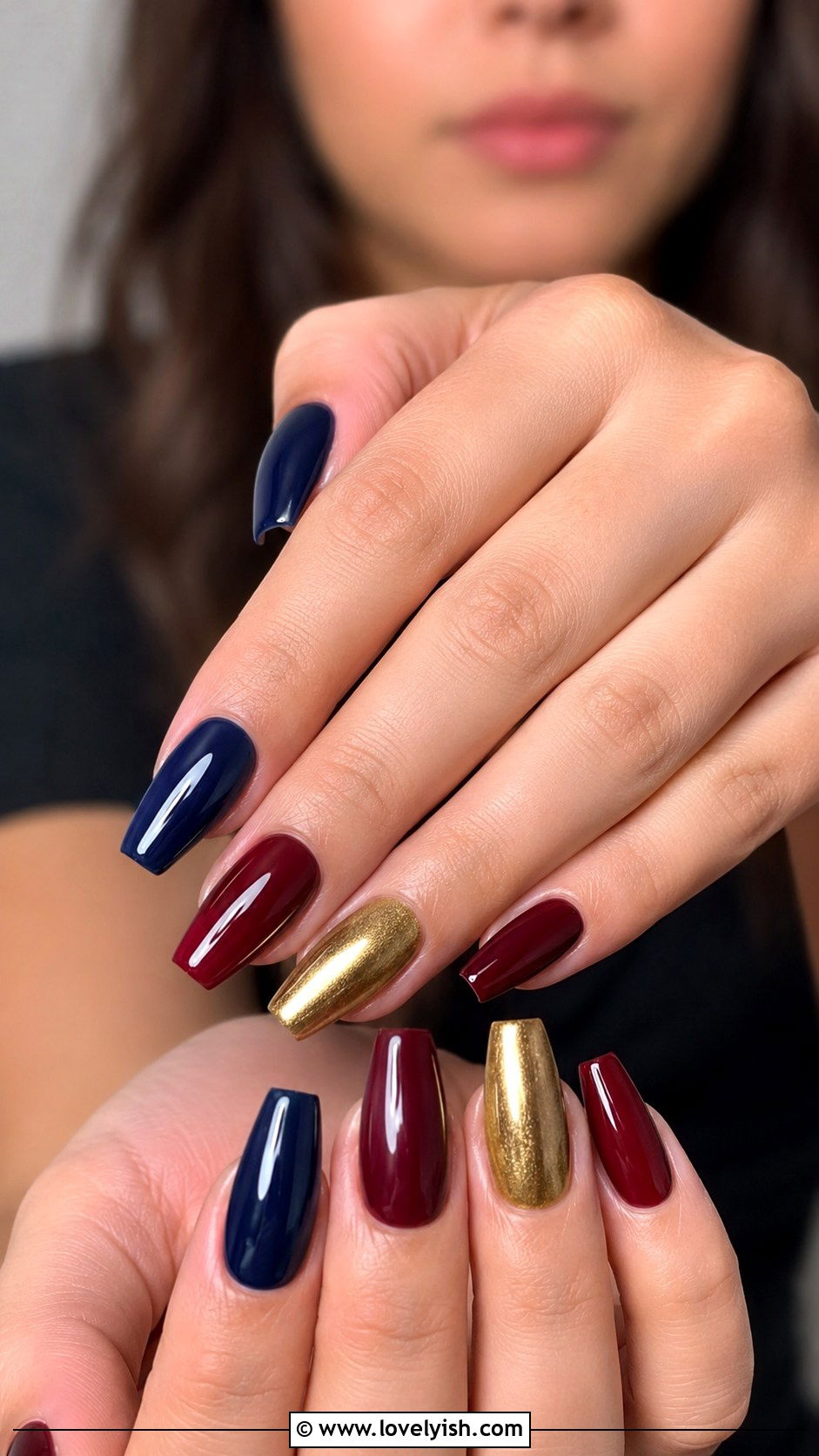 Navy Blue and Burgundy Color Combo Nails - 50 navy blue nail designs - 50 navy blue nail designs