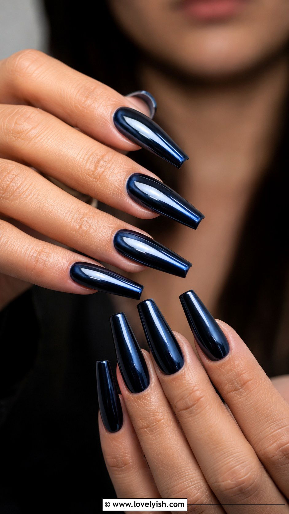 Navy Blue and Gold Foil Nails - 50 navy blue nail designs - 50 navy blue nail designs
