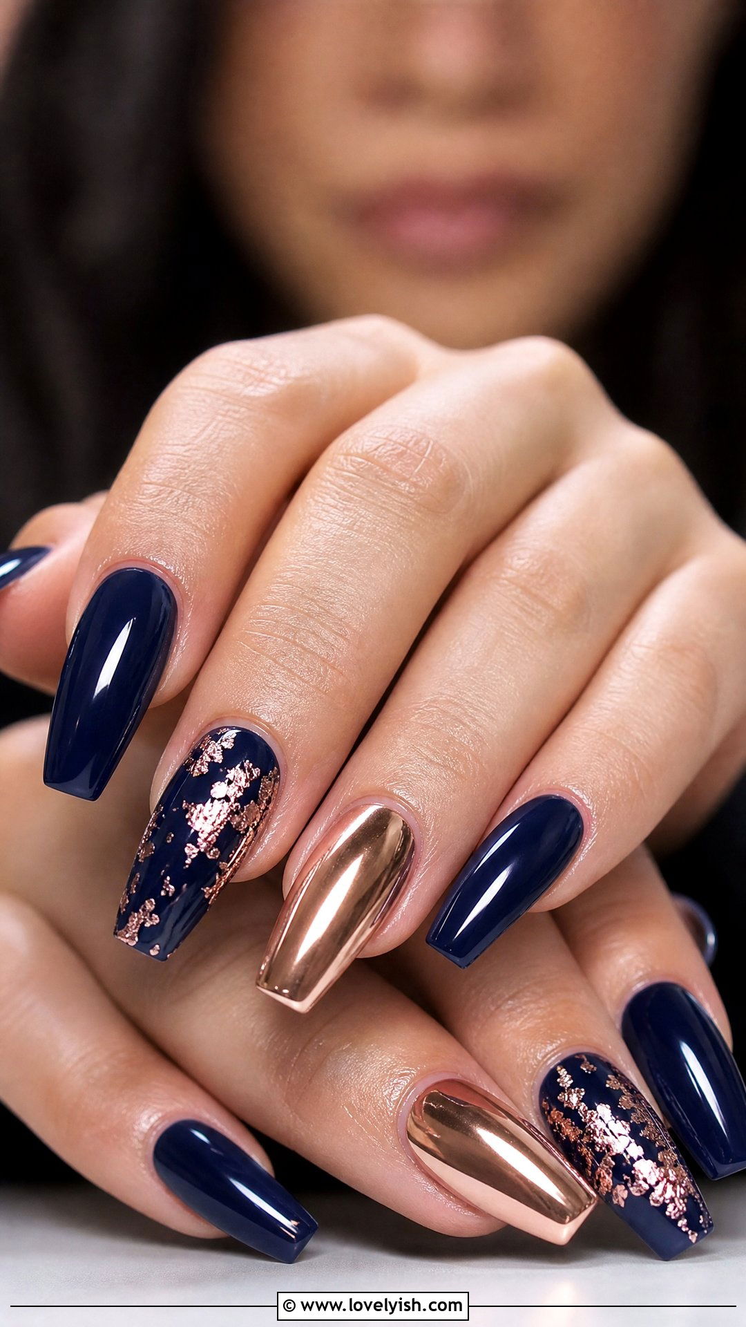 Navy Blue and Rose Gold Nails - 50 rose gold nails - 50 rose gold nails