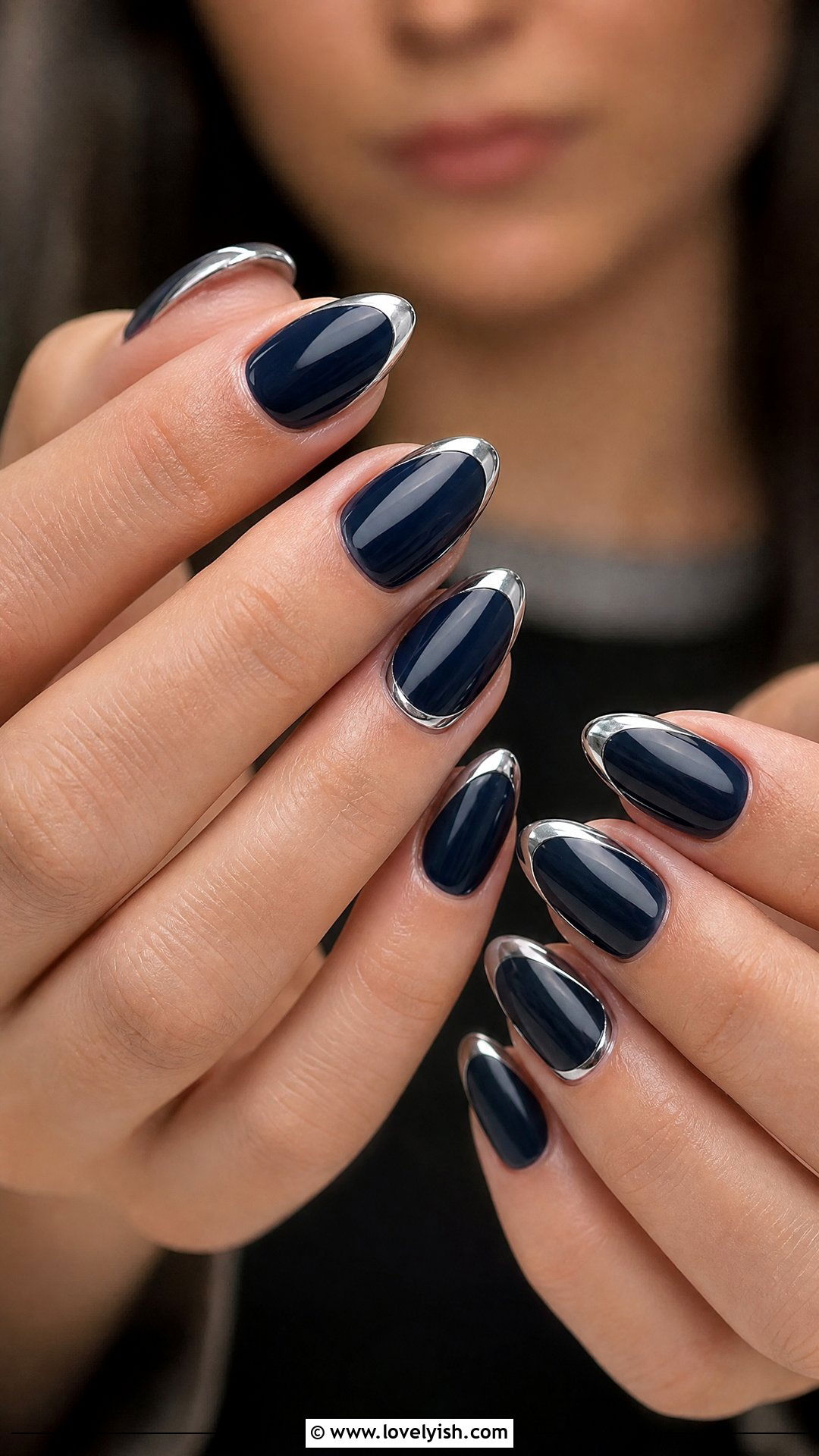 Navy Blue and Silver Chrome Nails - 50 silver chrome nails - 50 silver chrome nails