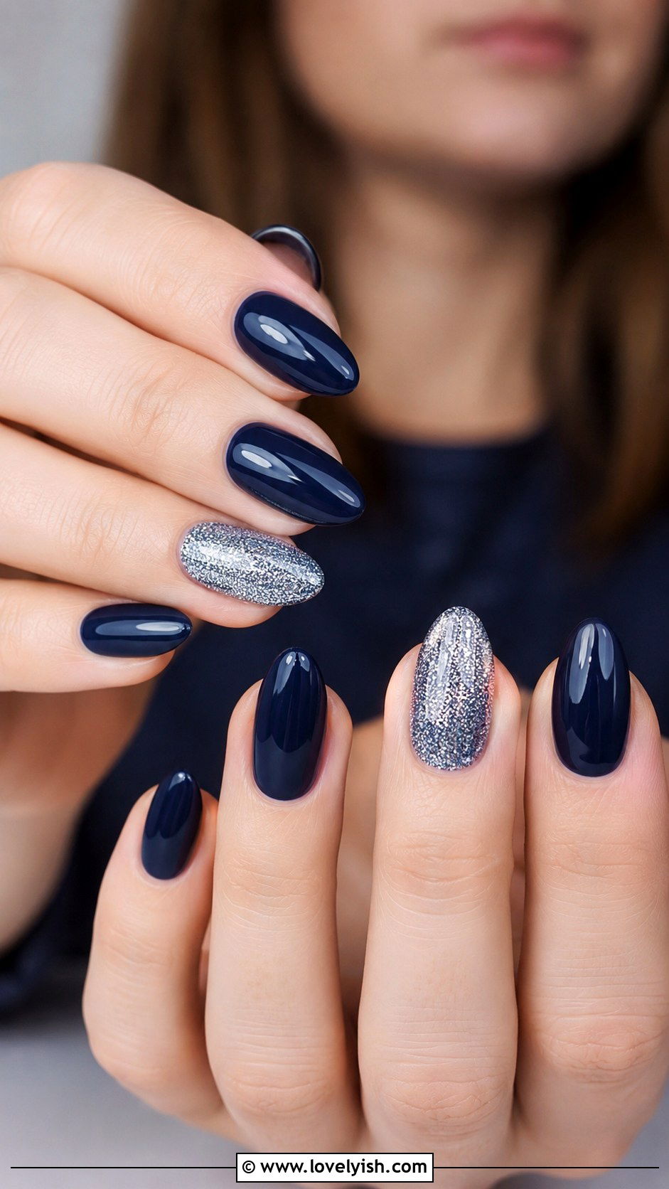 Navy Blue and Silver Glitter Nails - 38 blue nail designs - 38 blue nail designs