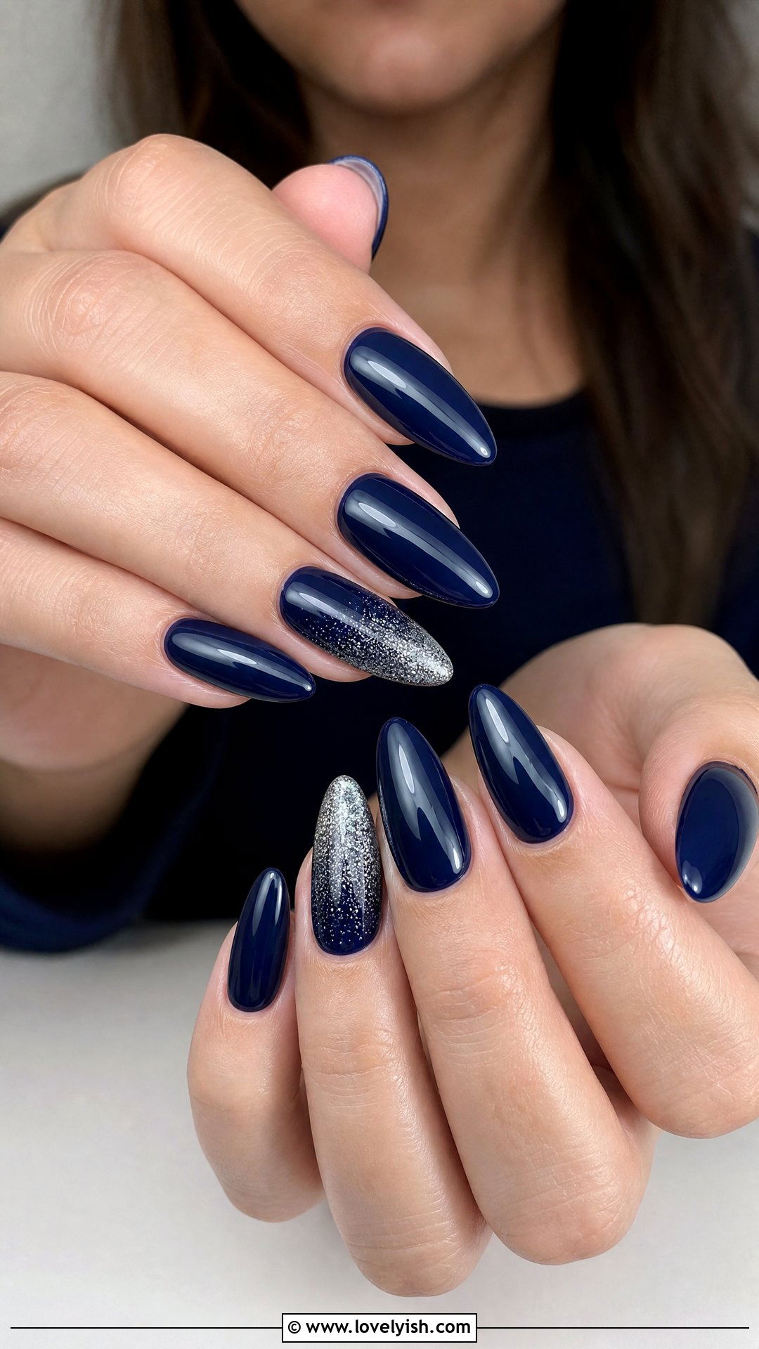 Navy Blue and Silver Glitter Nails - 25 blue nail design ideas - 25 blue nail design ideas