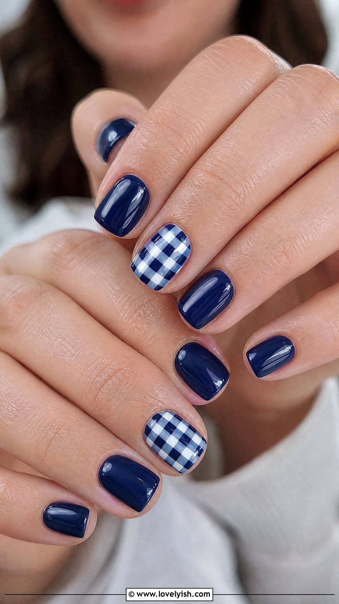 Navy Blue and White Checkered Nails - 50 dark blue nail designs - 50 dark blue nail designs