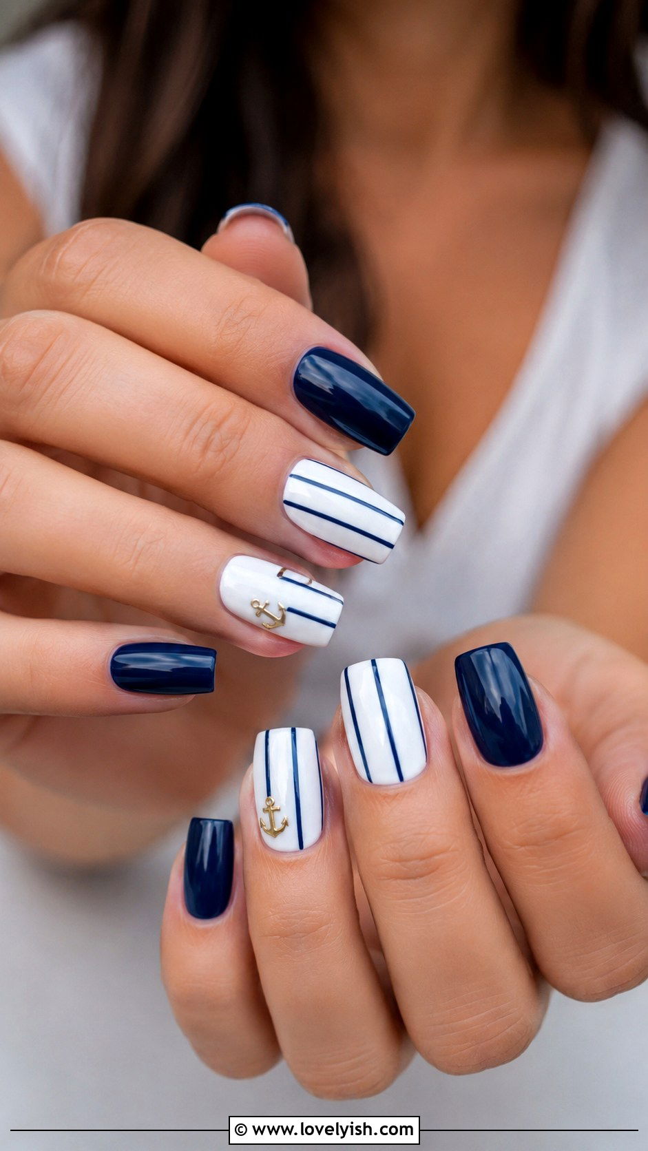 Navy Blue and White Nautical Stripe Nails - 50 preppy nails - 50 preppy nails