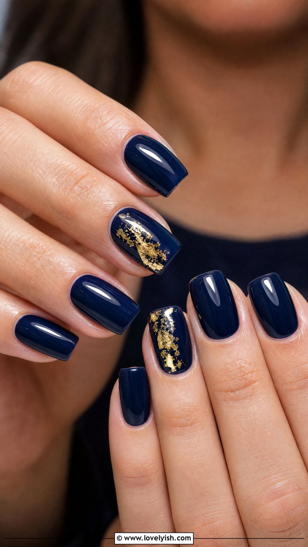 Navy Blue with Gold Foil Square Nails - 50 square nails - 50 square nails