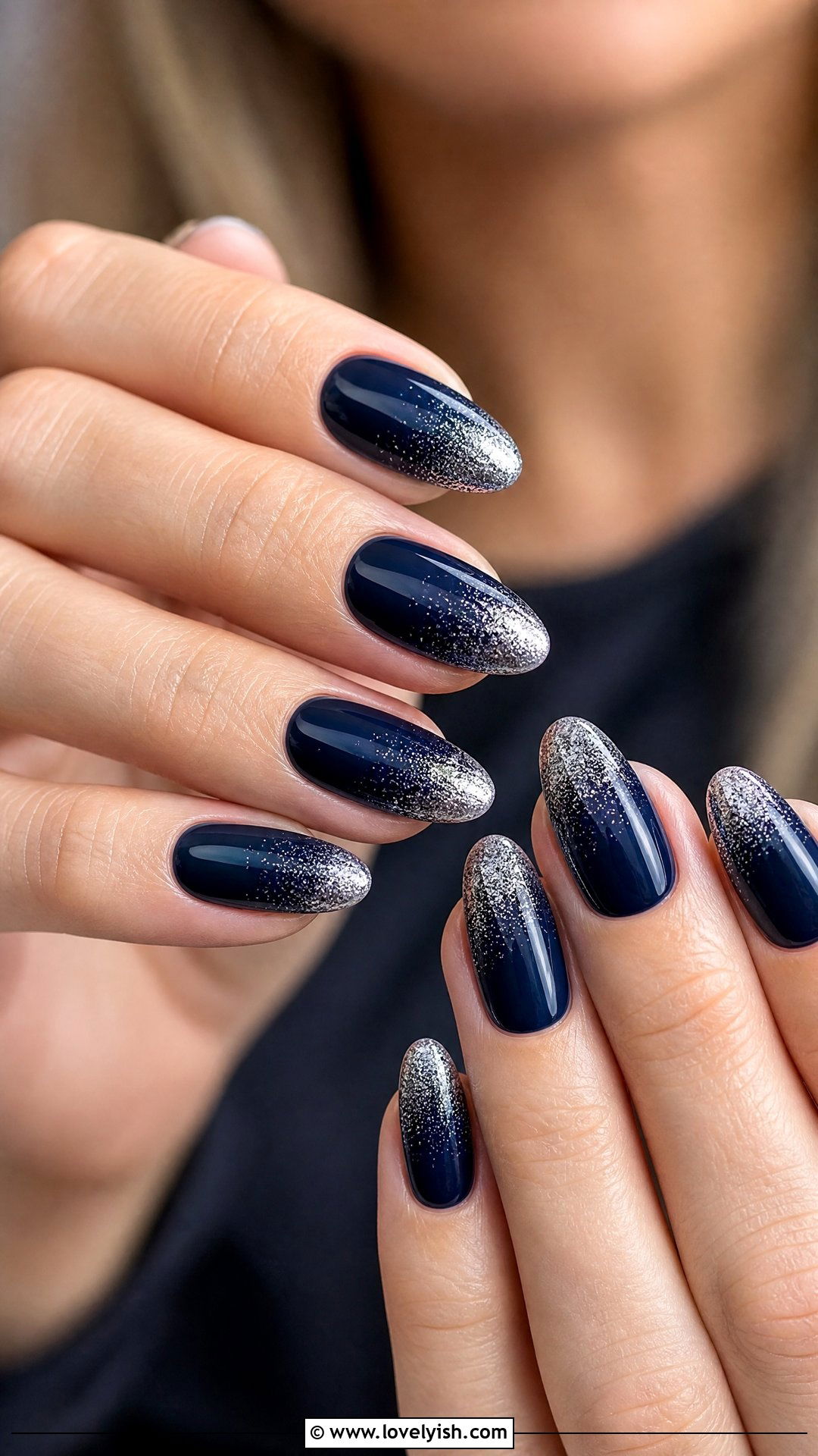 Navy Blue with Silver Glitter Tips - 50 dark blue nail designs - 50 dark blue nail designs
