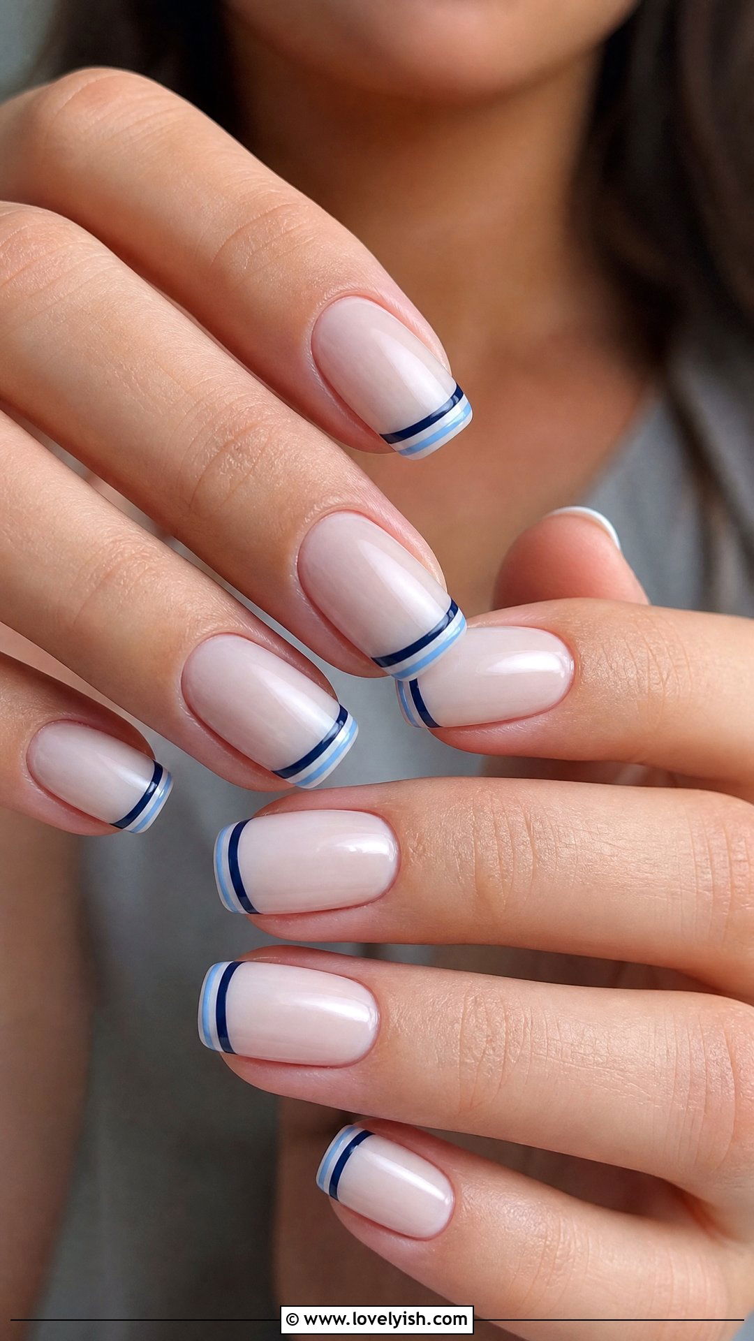 Navy Striped French Nails - 44 nails designs - 44 nails designs