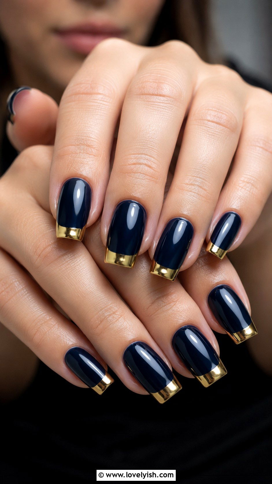 Navy and Gold Chrome Nails - 50 gold chrome nails - 50 gold chrome nails