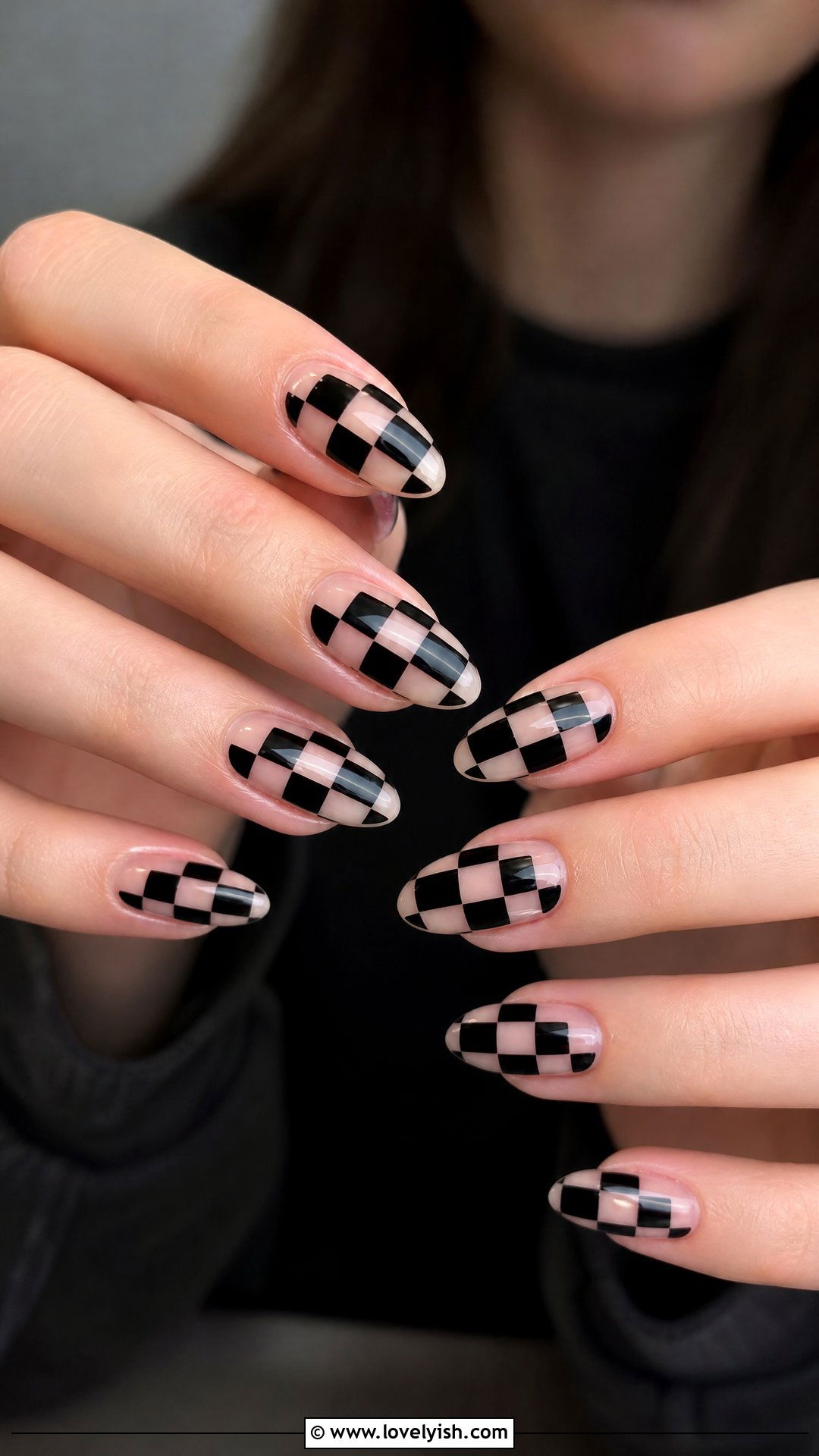 Negative Space Checkered Nails - 25 checkered nail designs - 25 checkered nail designs