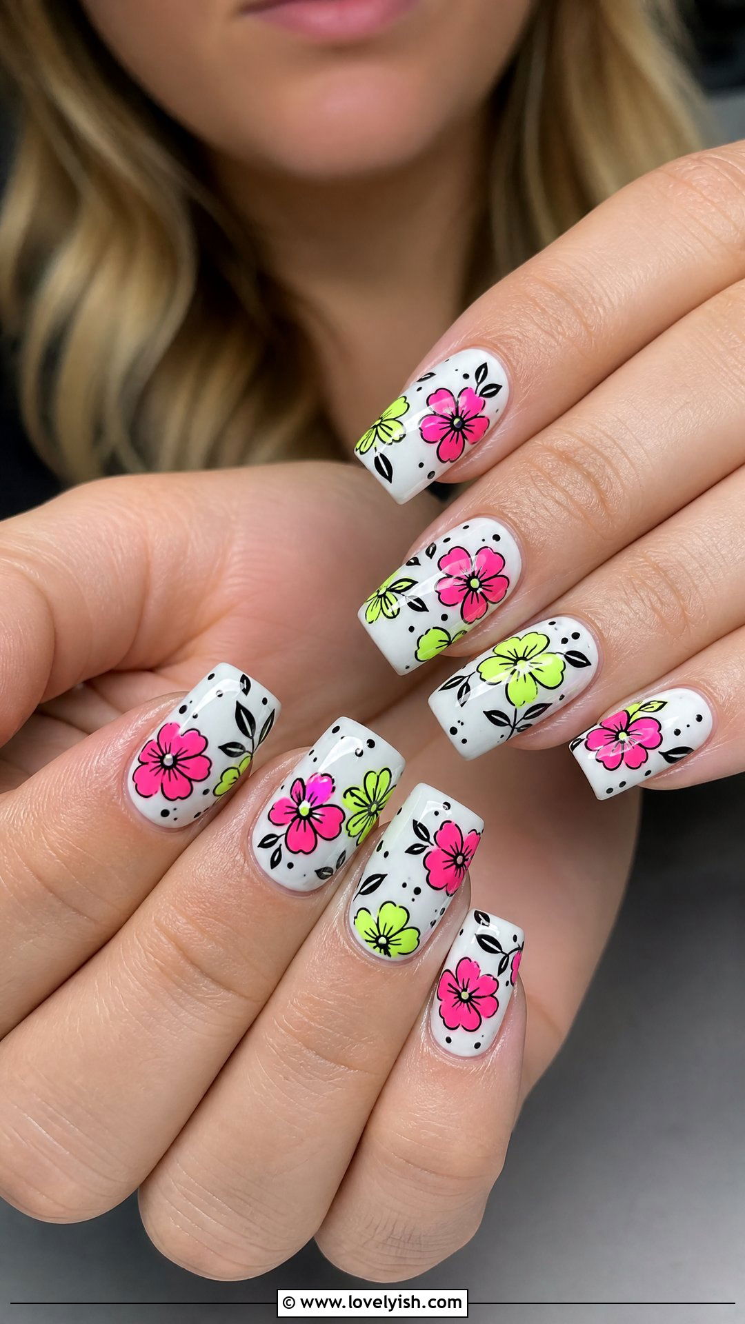Neon Floral Nails - 50 flower nails - 50 flower nails