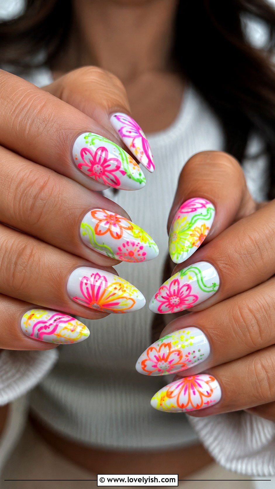 Neon Floral Summer Nails - 25 flower nails design ideas - 25 flower nails design ideas