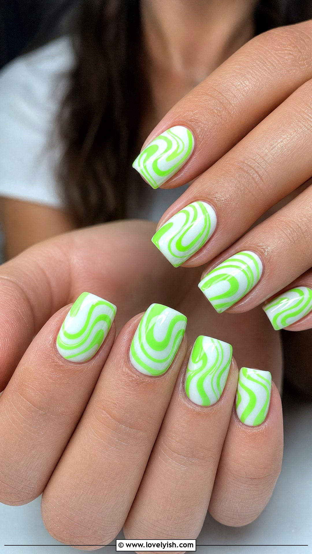 Neon Green Swirl Nails - 30 nail designs for teens - 30 nail designs for teens